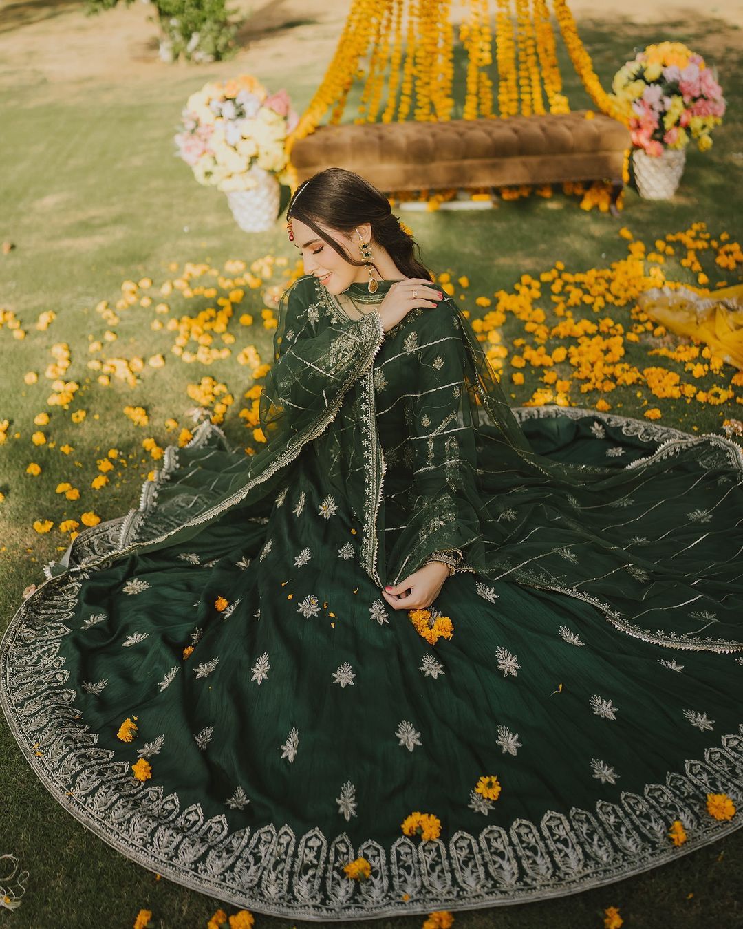 Awesome Green Color Embroidery Work Gown