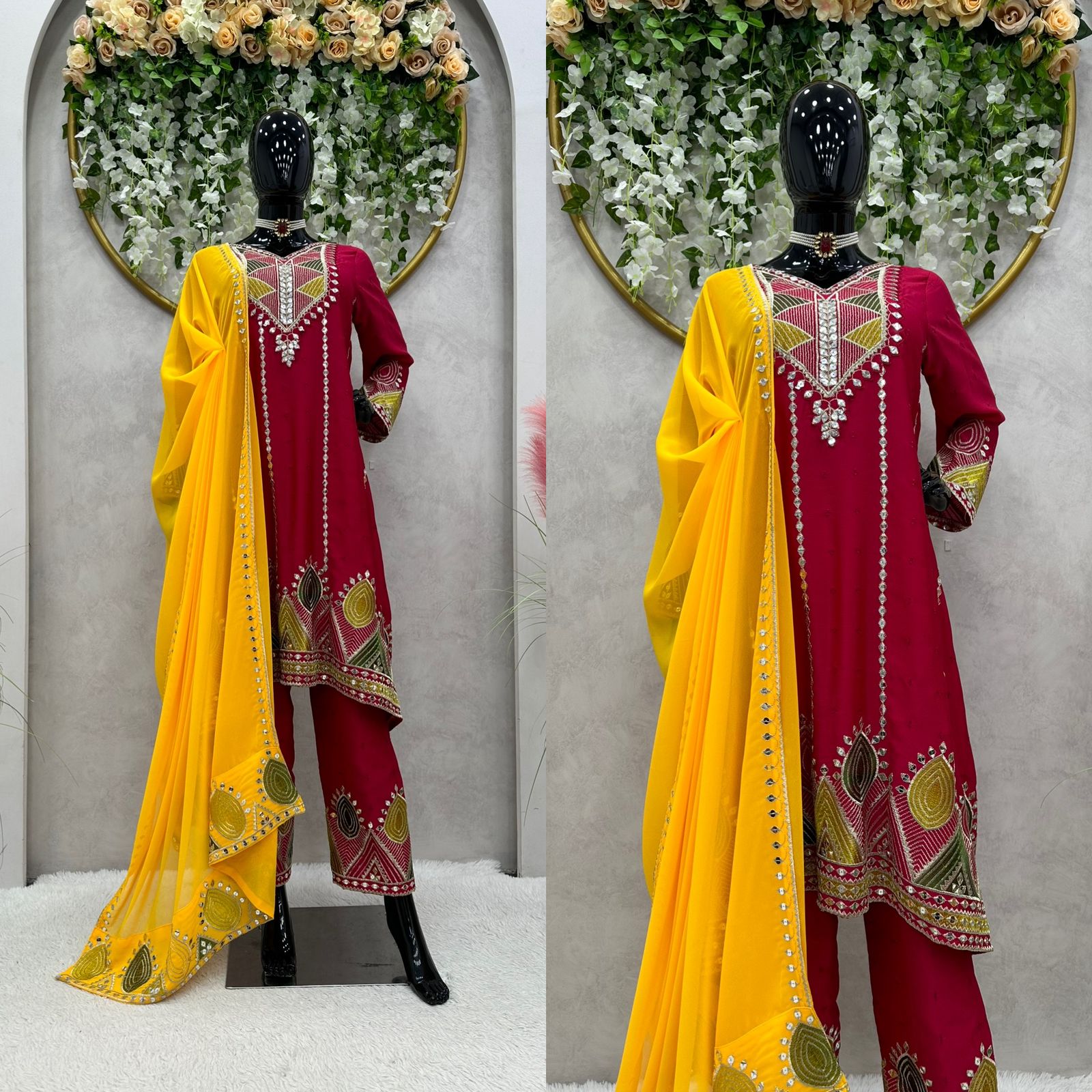 Dark Pink Color Thread Work Salwar Suit