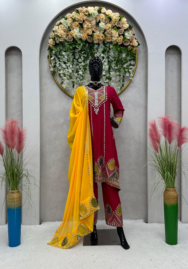 Dark Pink Color Thread Work Salwar Suit