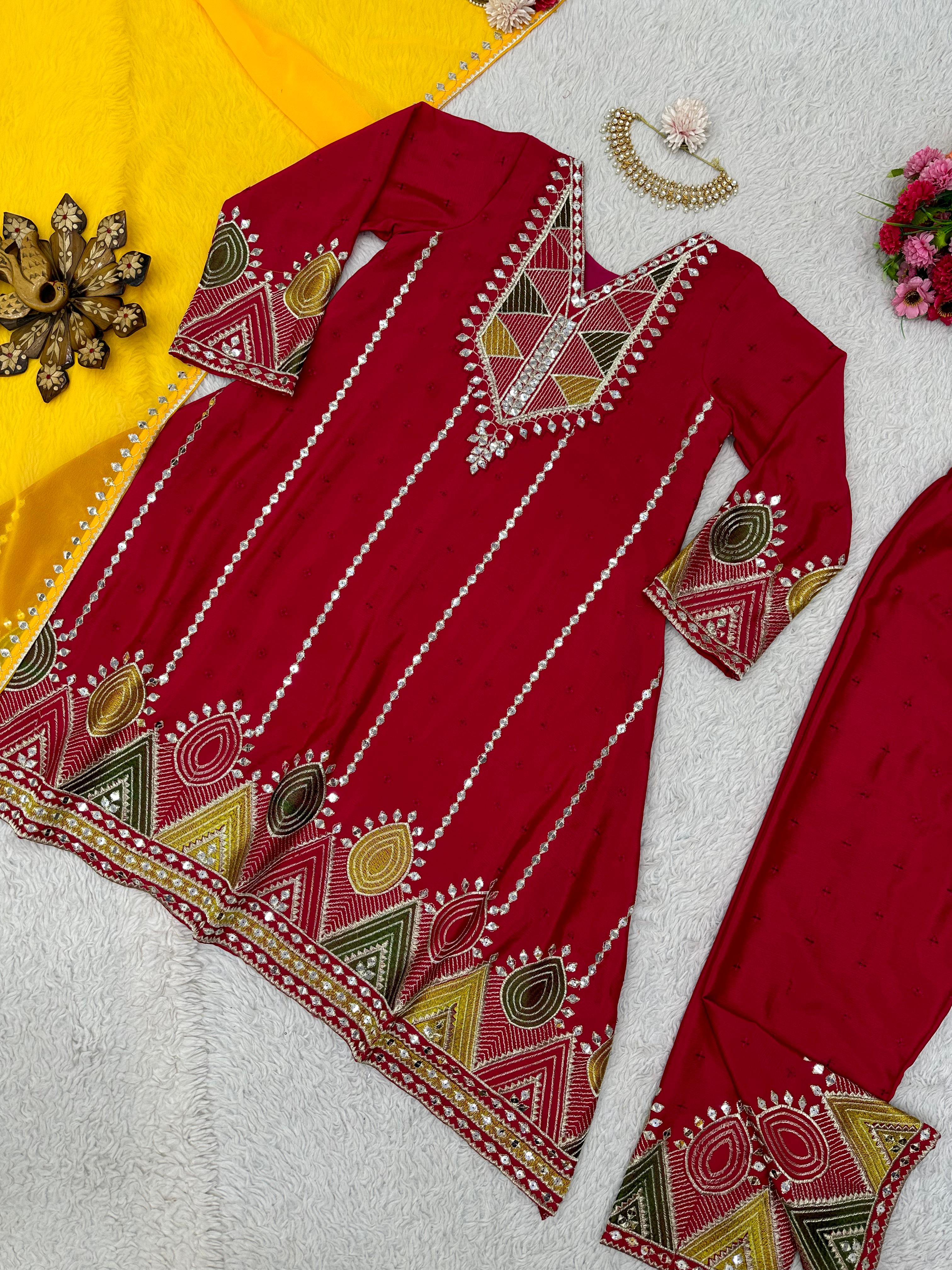 Dark Pink Color Thread Work Salwar Suit