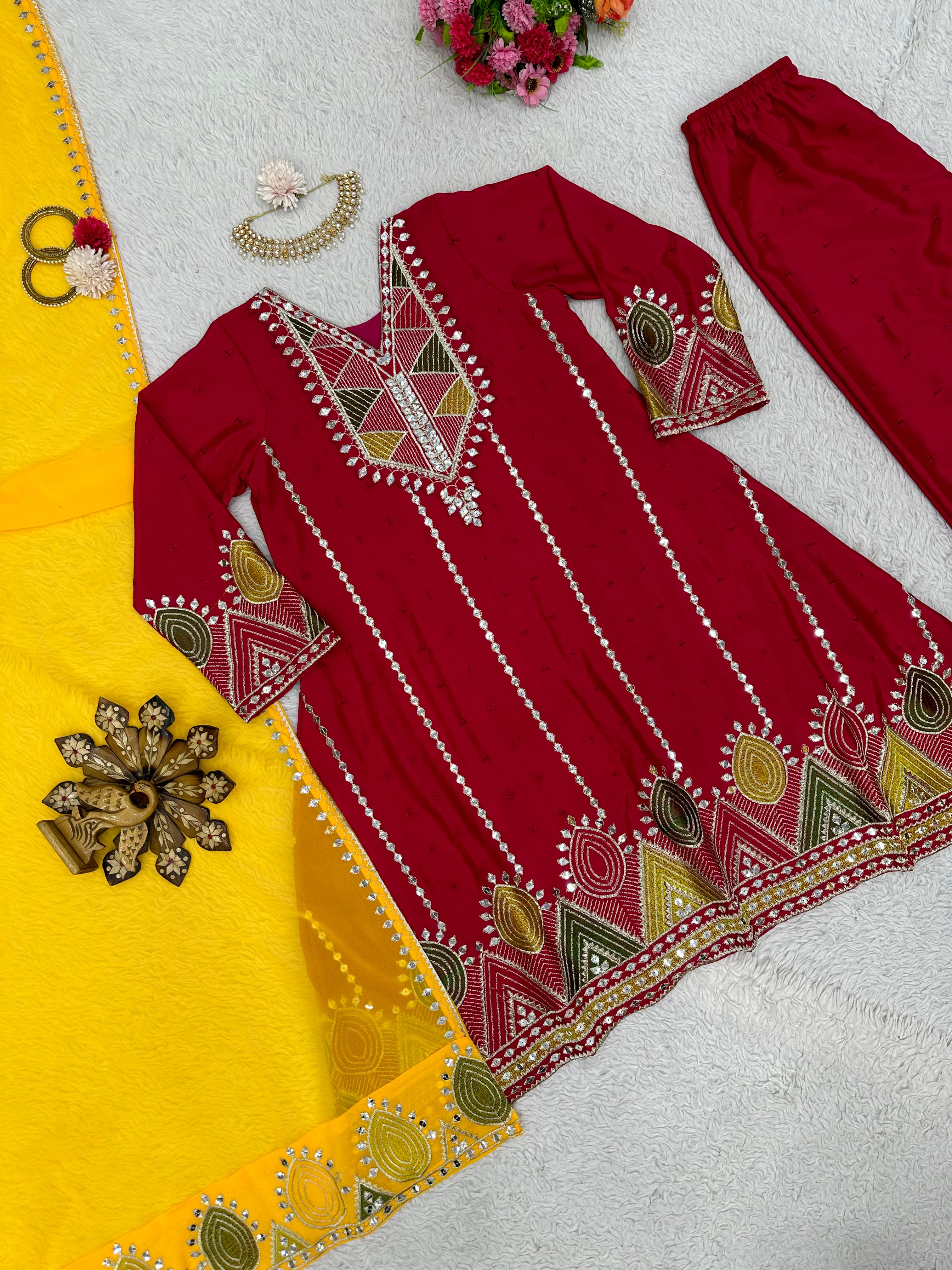 Dark Pink Color Thread Work Salwar Suit