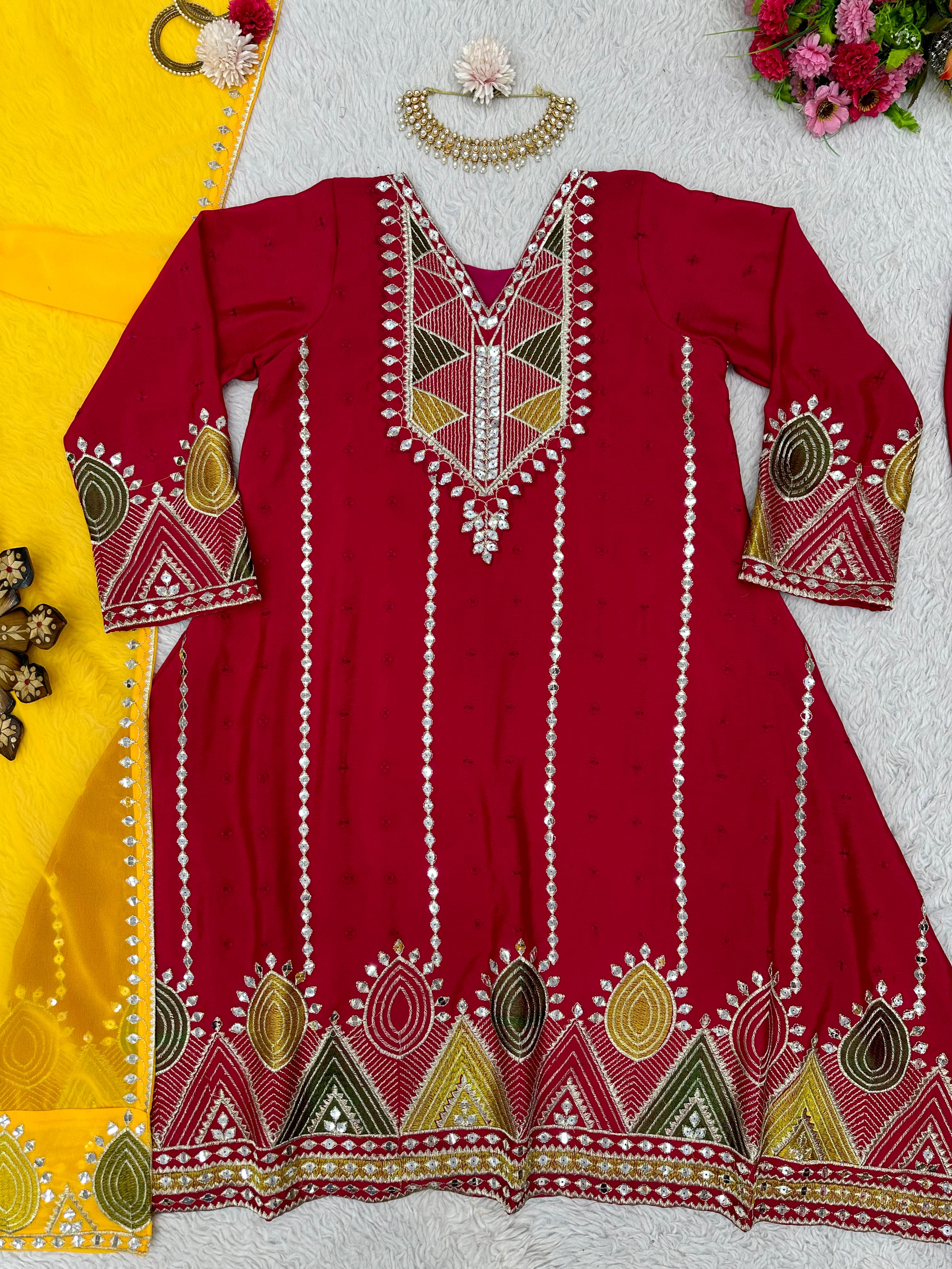 Dark Pink Color Thread Work Salwar Suit