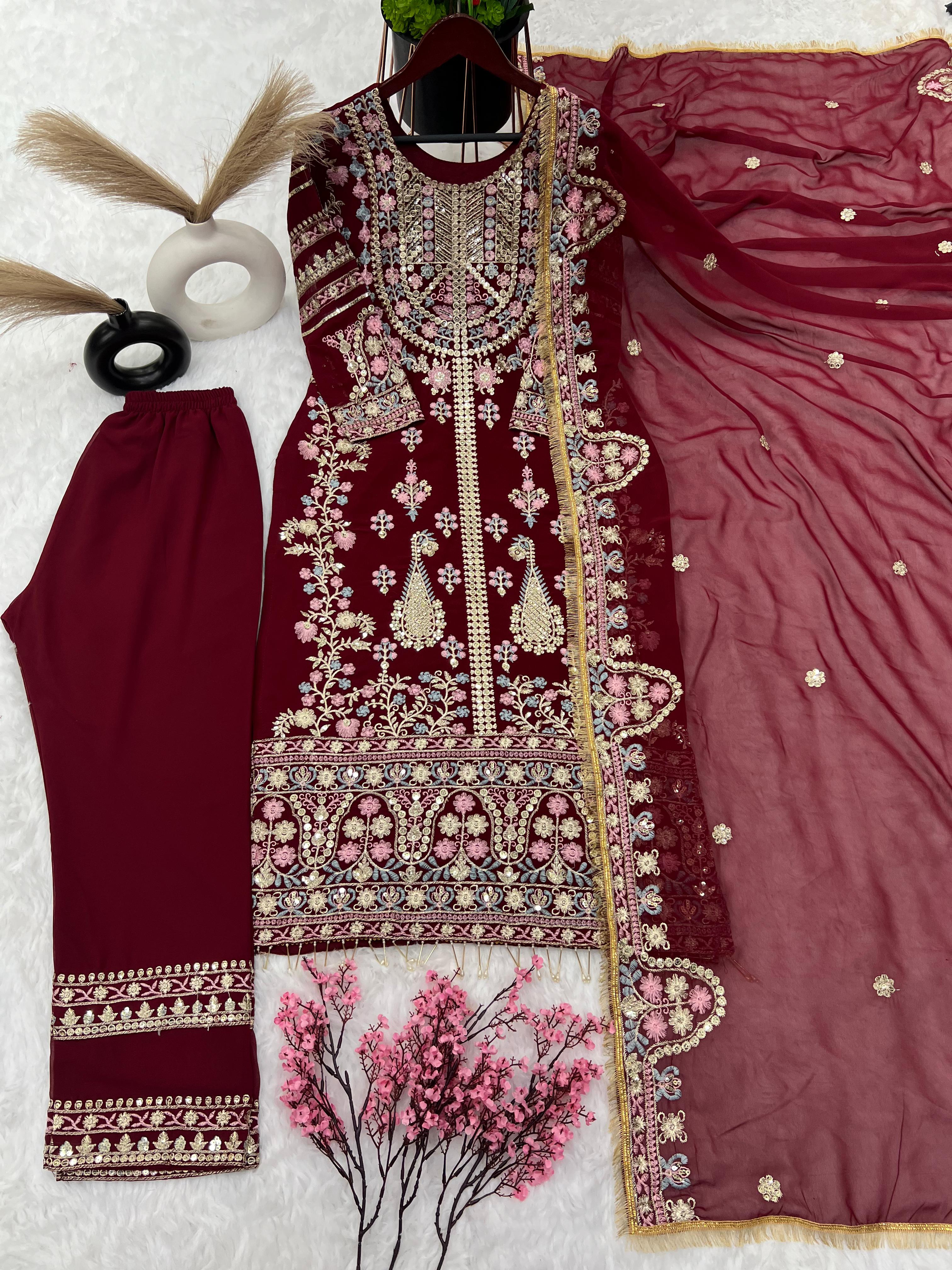 Fantastic Maroon Sequence Work Salwar Suit