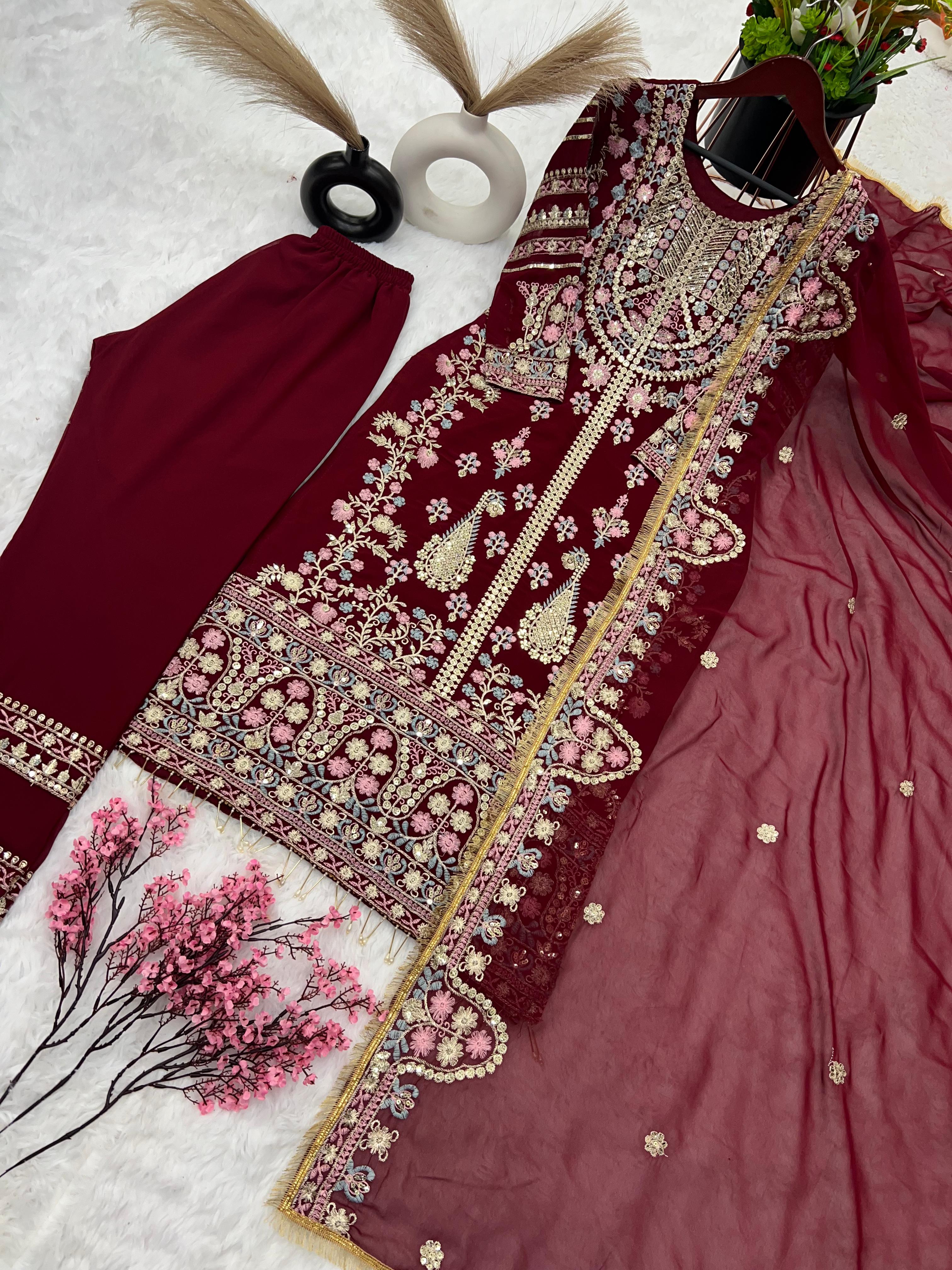 Fantastic Maroon Sequence Work Salwar Suit