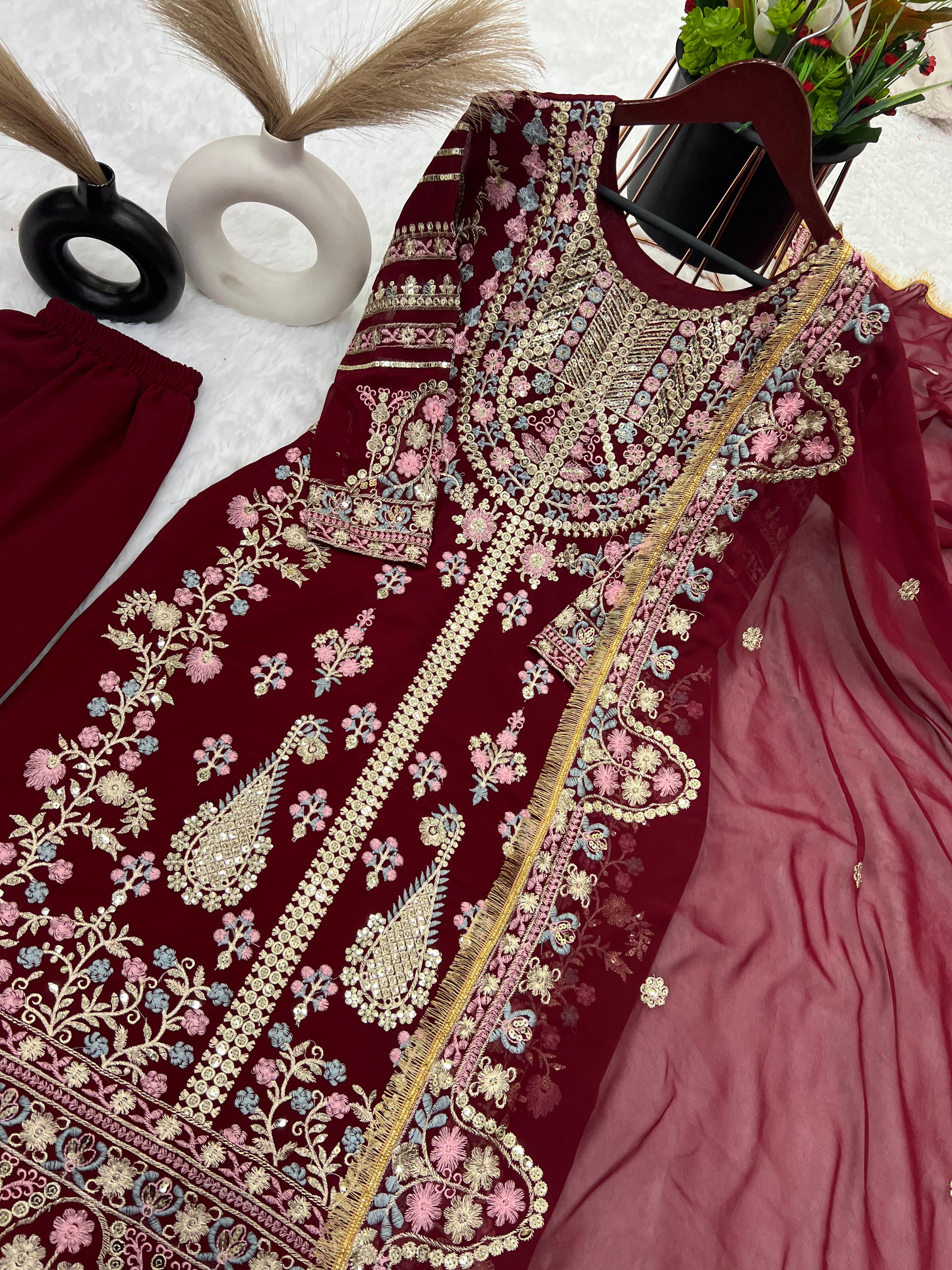 Fantastic Maroon Sequence Work Salwar Suit