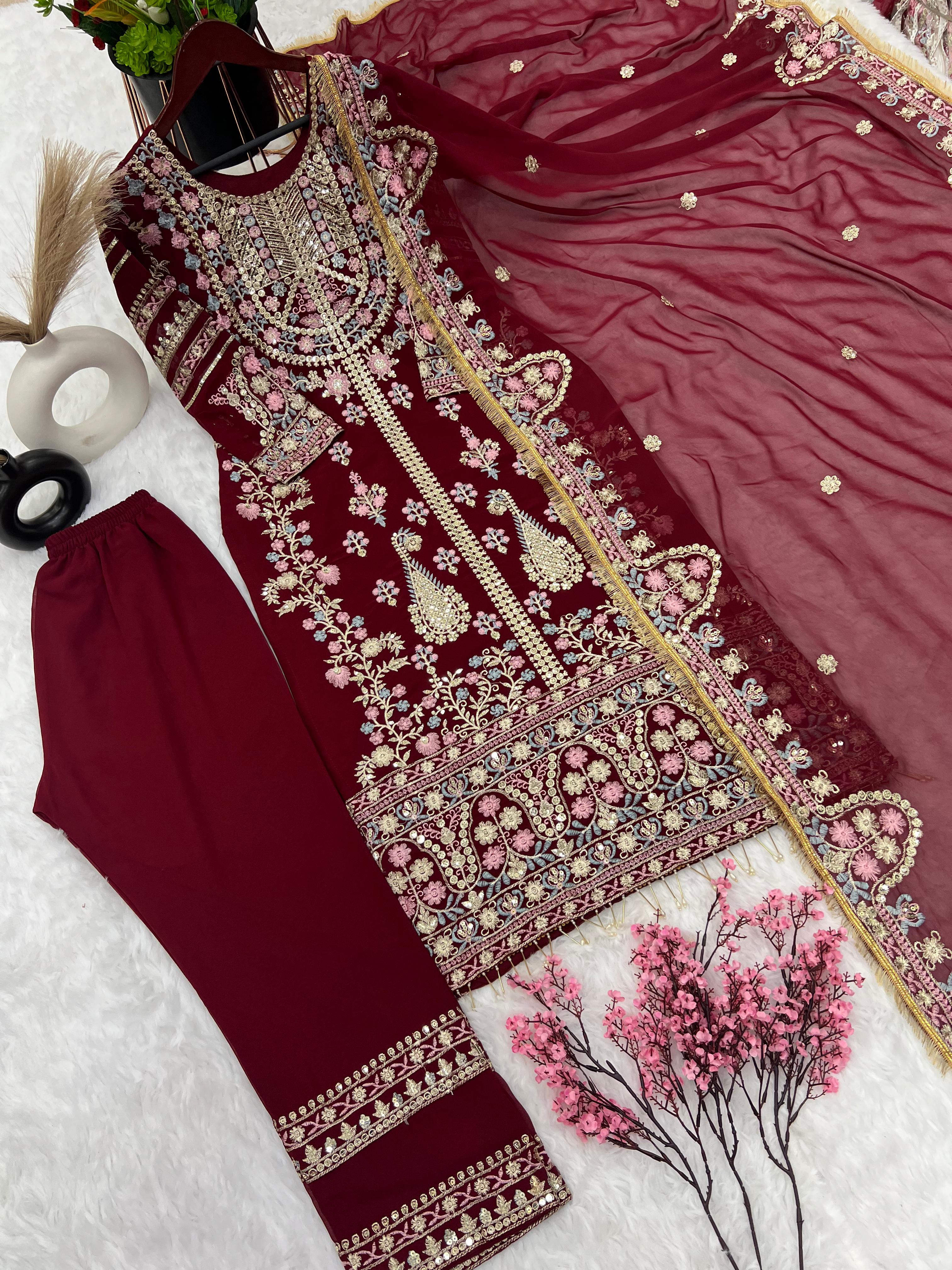 Fantastic Maroon Sequence Work Salwar Suit