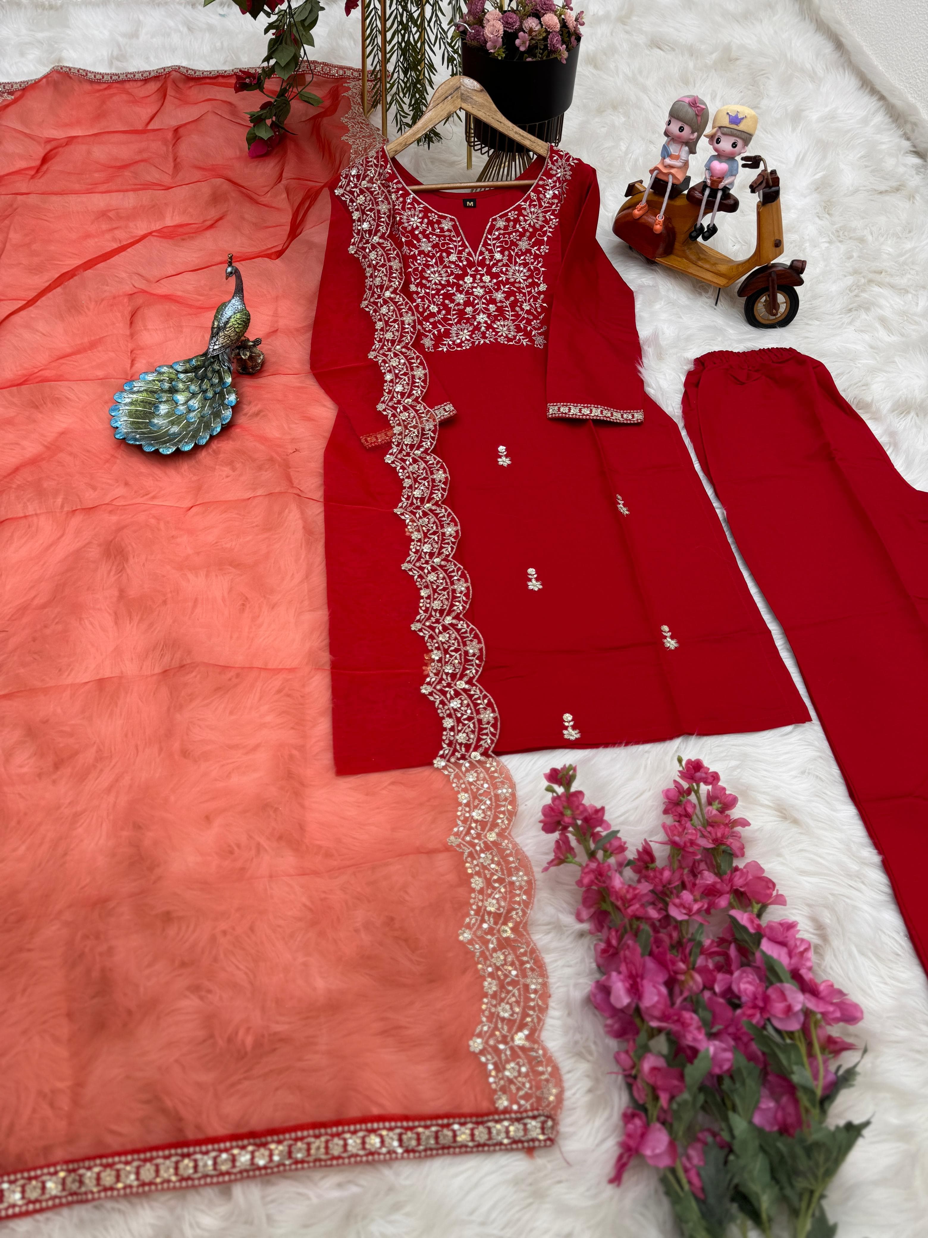 Fabulous Embroidery Work Red Color Salwar Suit