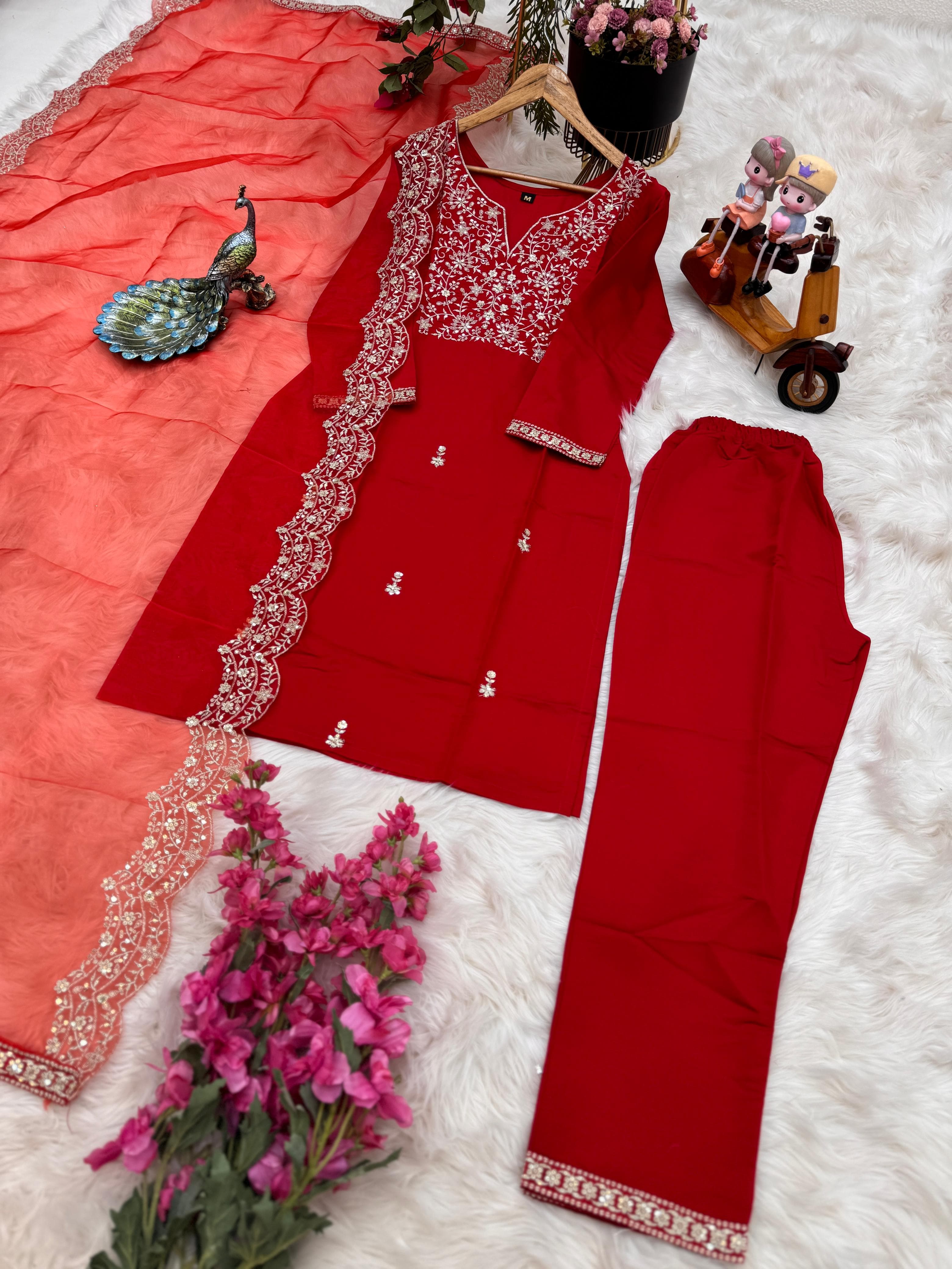 Fabulous Embroidery Work Red Color Salwar Suit