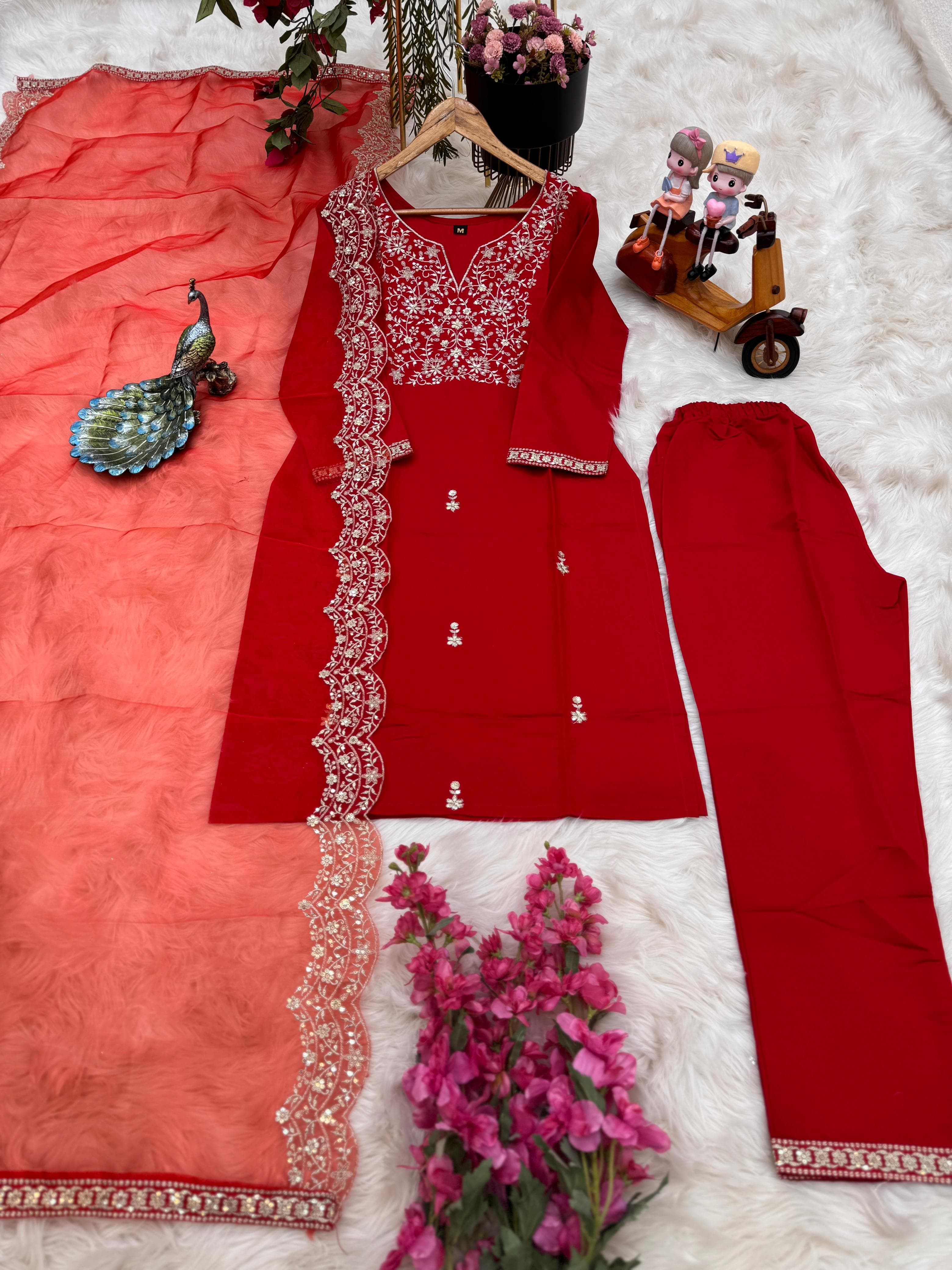 Fabulous Embroidery Work Red Color Salwar Suit
