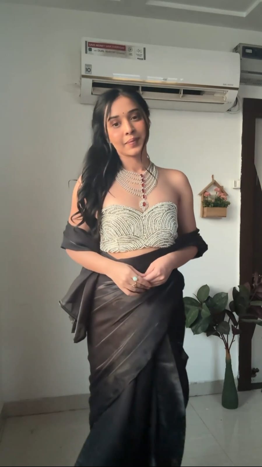 Black Color Ready To Wear Saree With Amazing Blouse