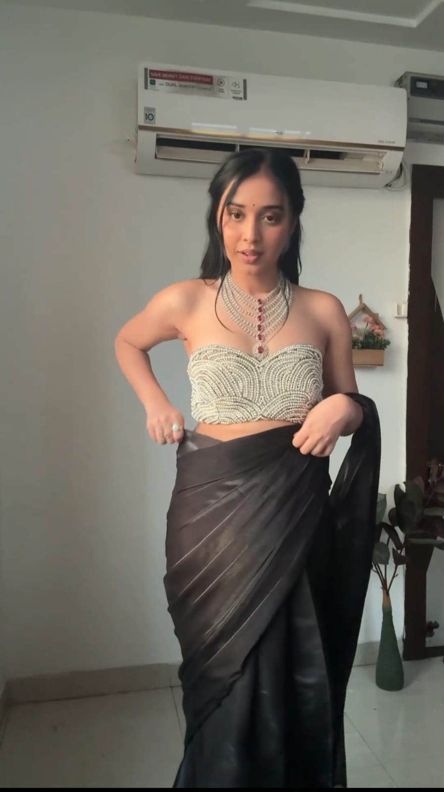 Black Color Ready To Wear Saree With Amazing Blouse