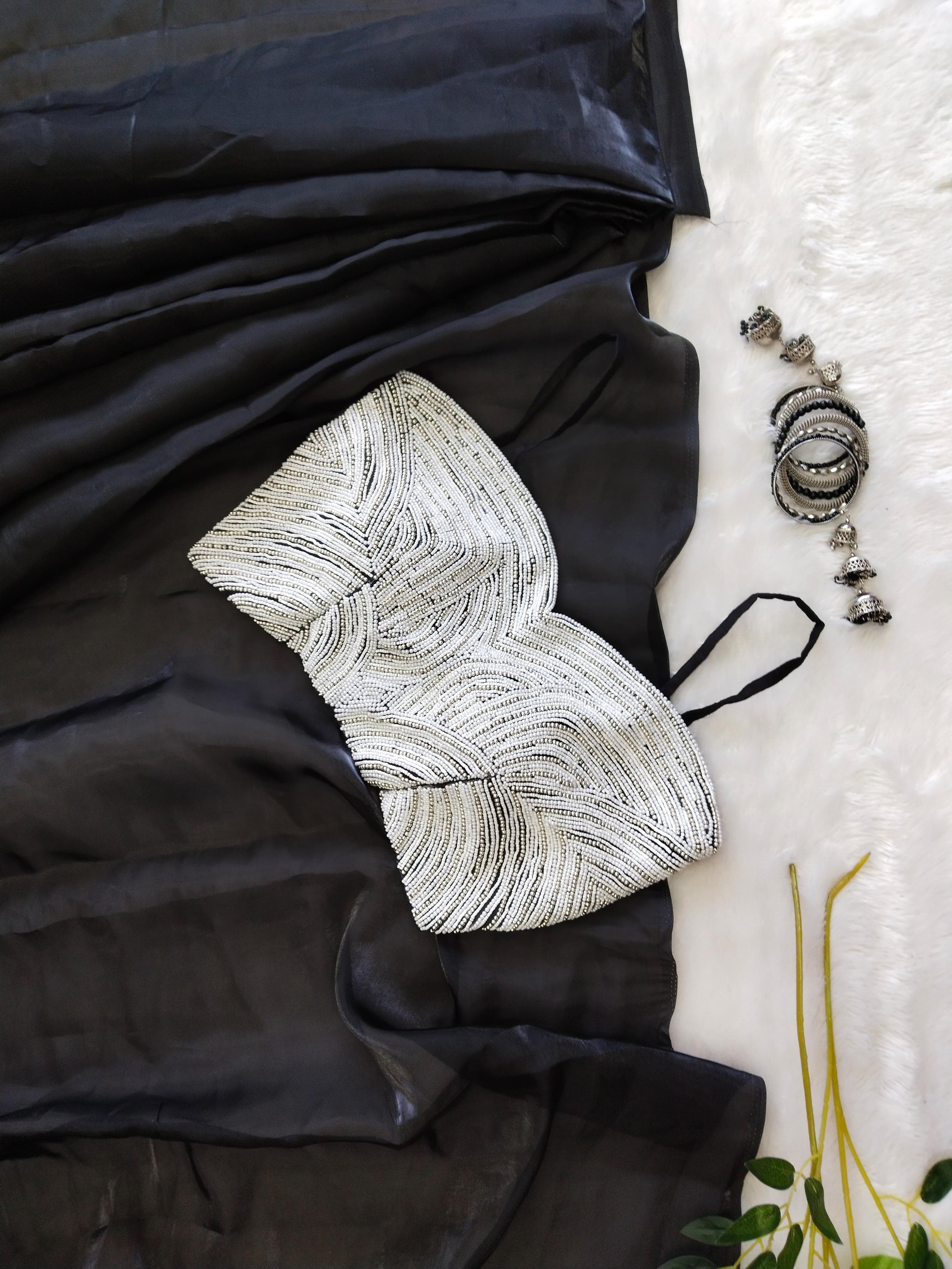 Black Color Ready To Wear Saree With Amazing Blouse