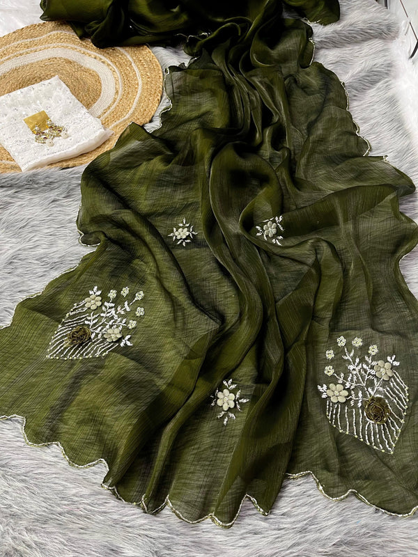 Captivating Hand Khatli Work Mehndi Saree