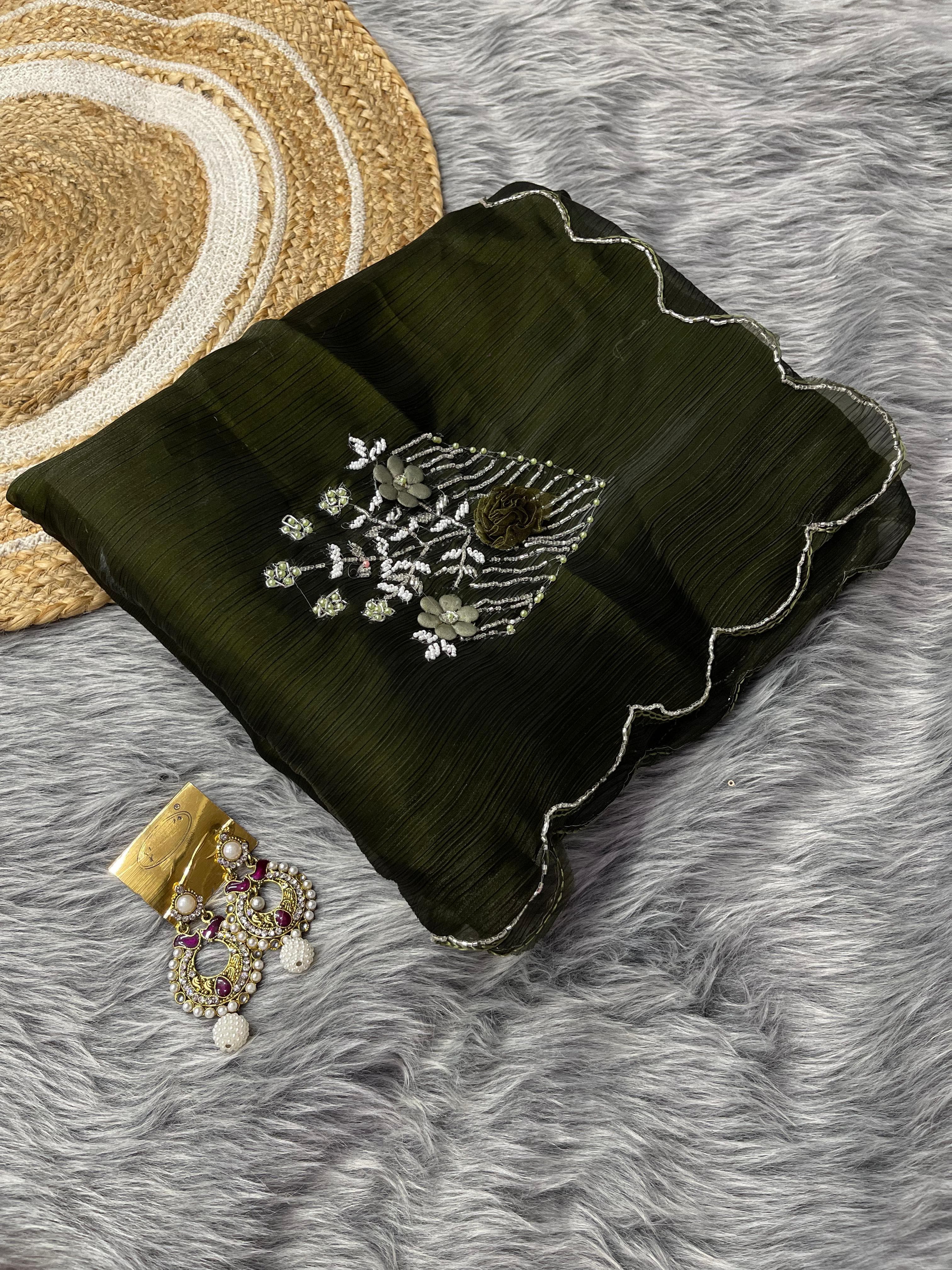 Captivating Hand Khatli Work Mehndi Saree