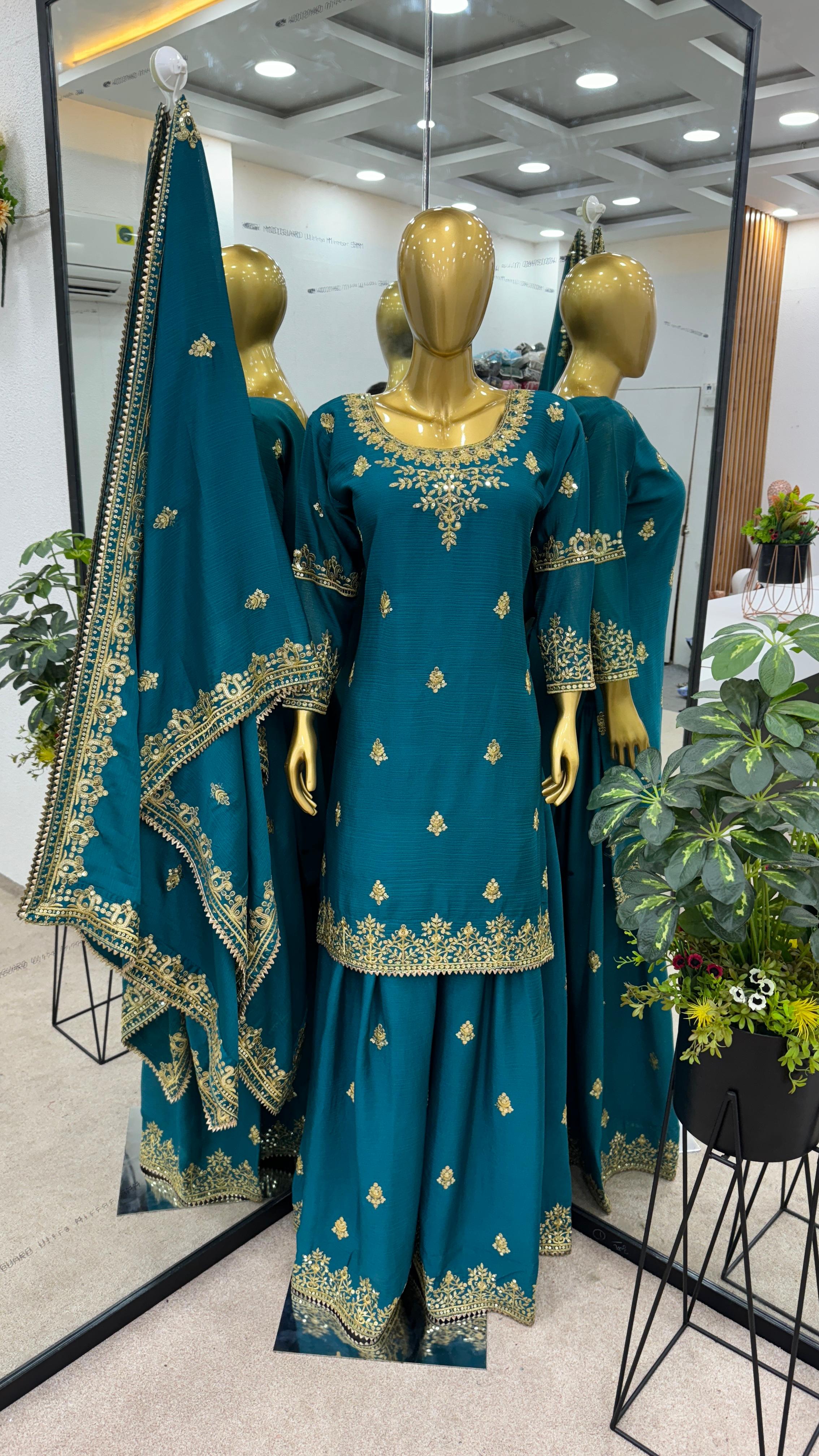 Hina Khan Wear Teal Blue Color Sharara Suit