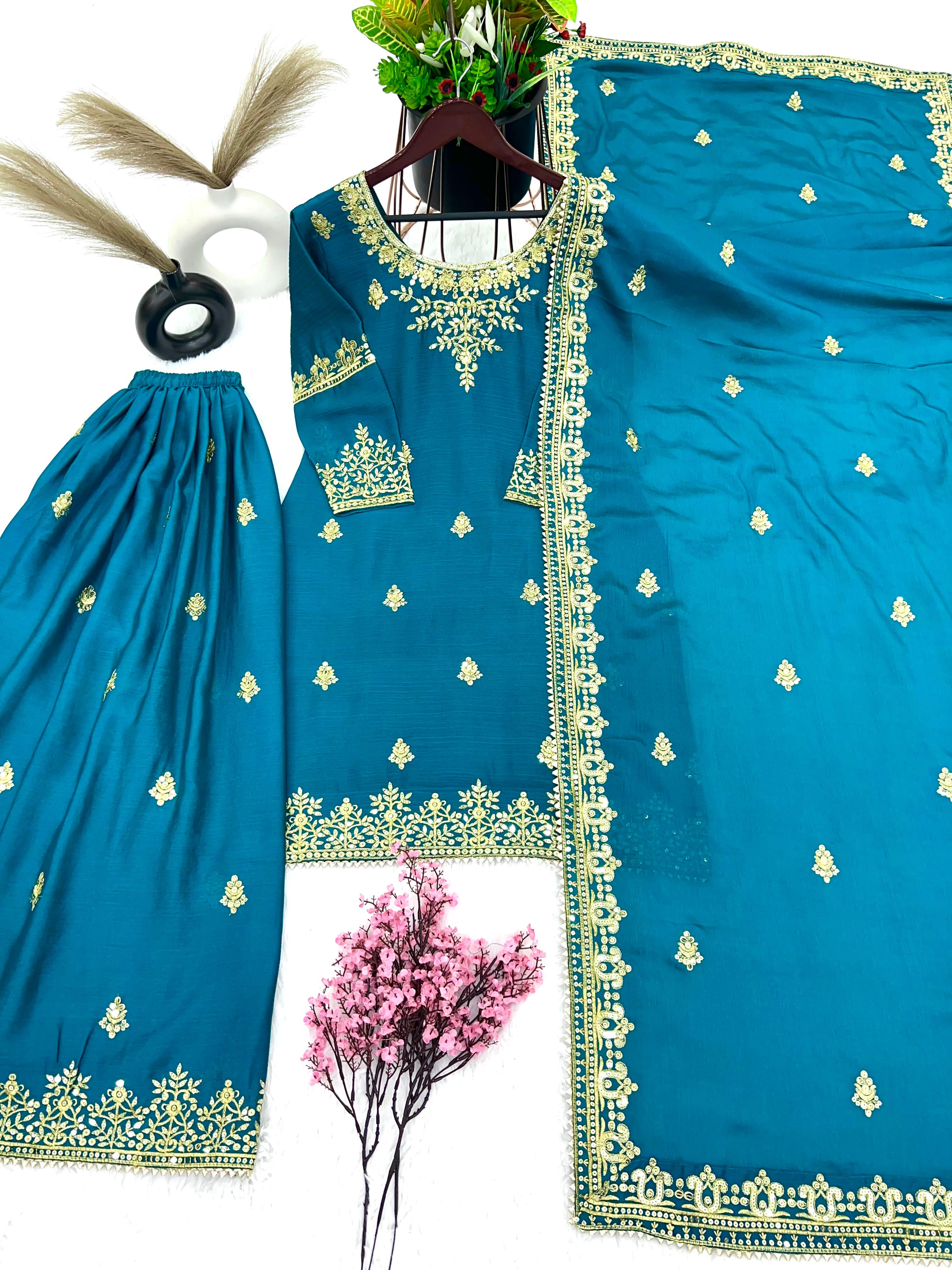 Hina Khan Wear Teal Blue Color Sharara Suit