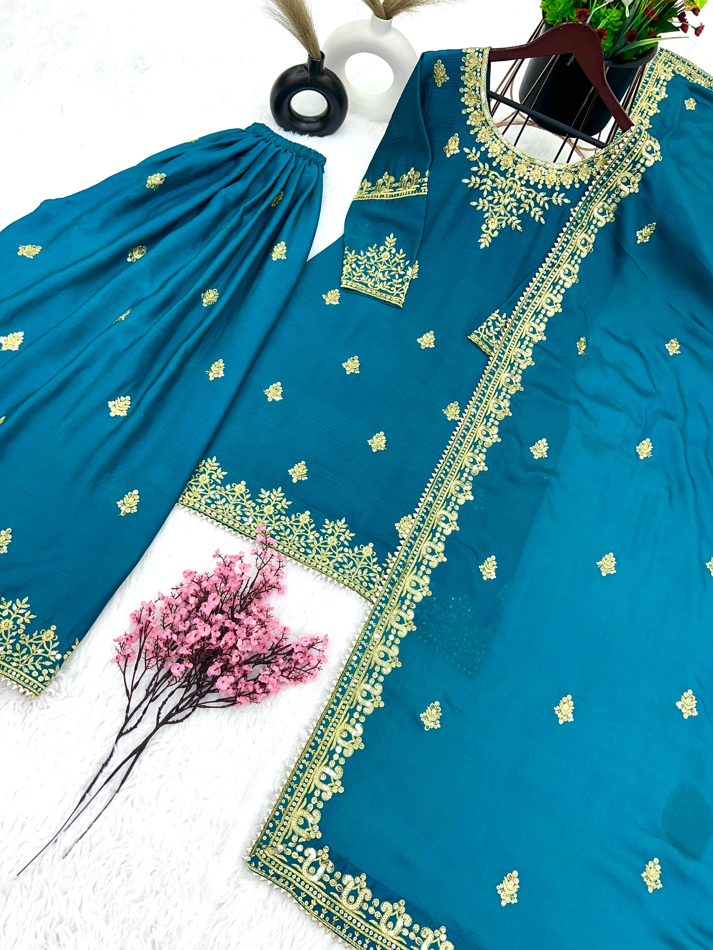 Hina Khan Wear Teal Blue Color Sharara Suit