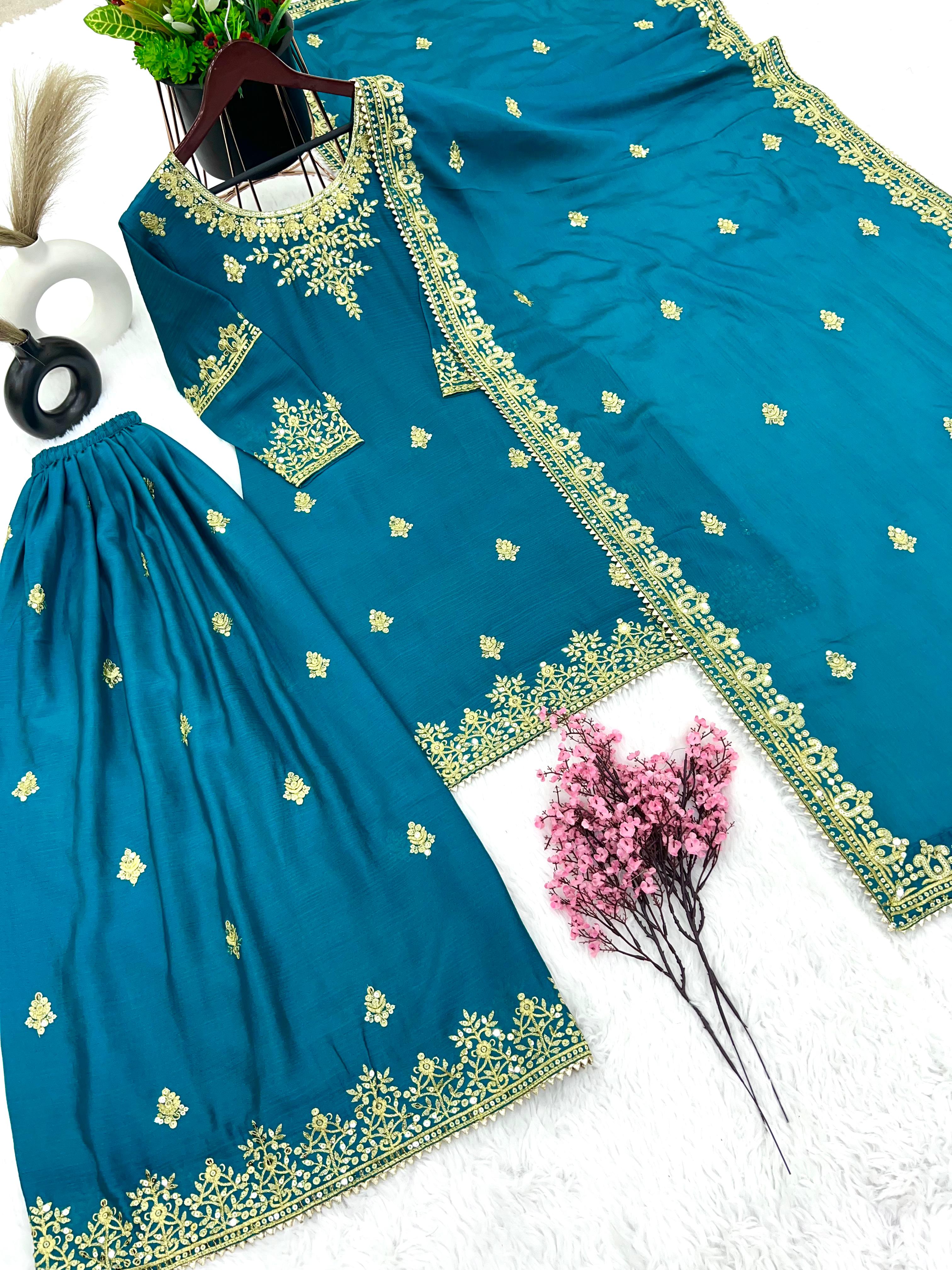 Hina Khan Wear Teal Blue Color Sharara Suit