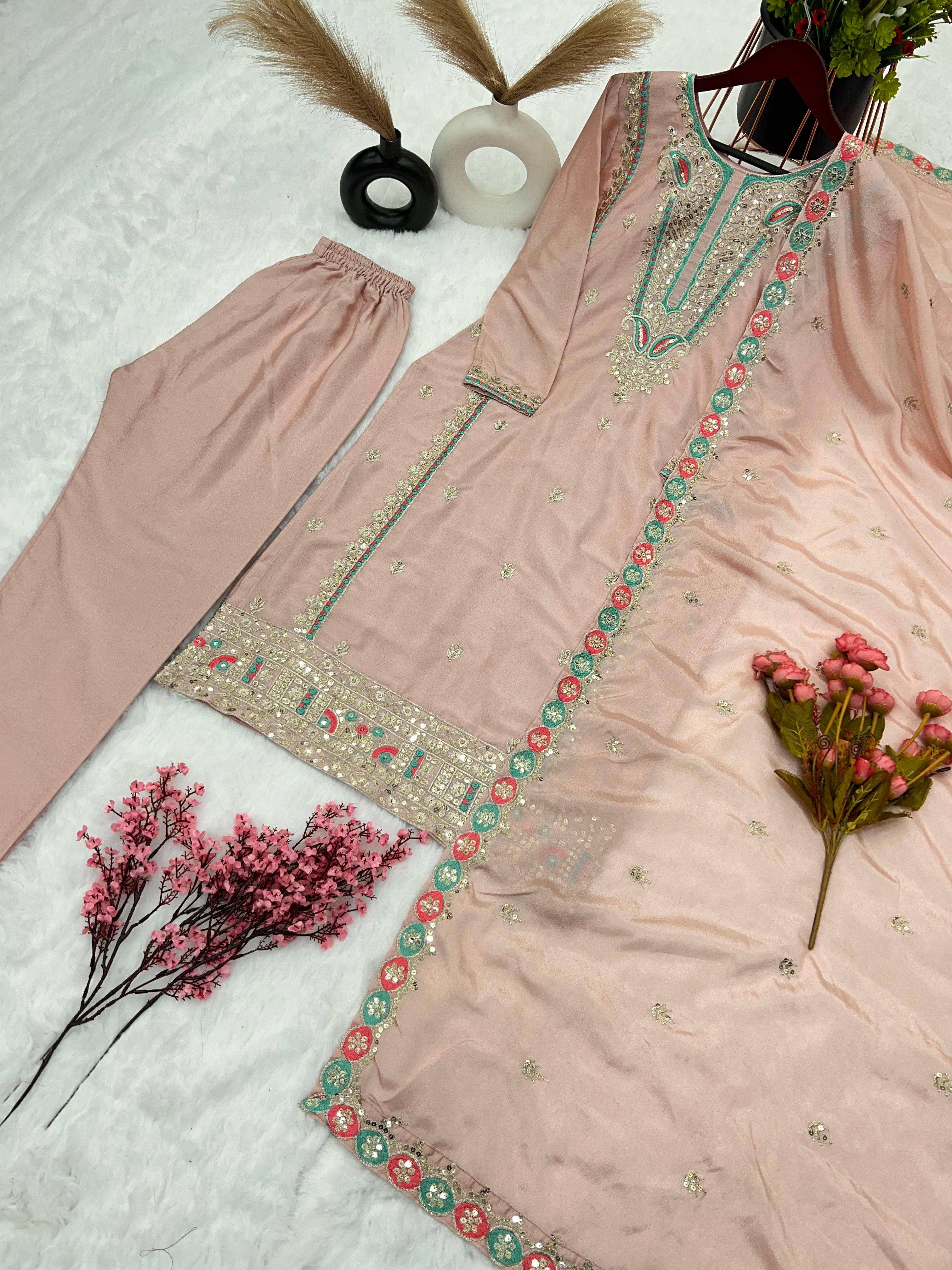Fantastic Embroidery Work Beige Color Salwar Suit