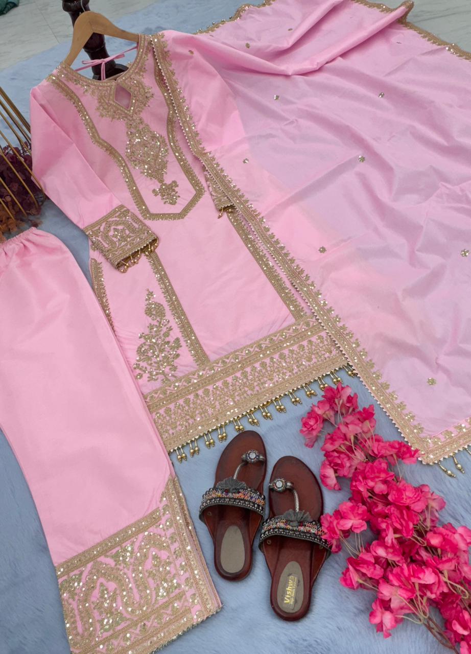 Innovative Light Pink Color With Work Salwar Suit
