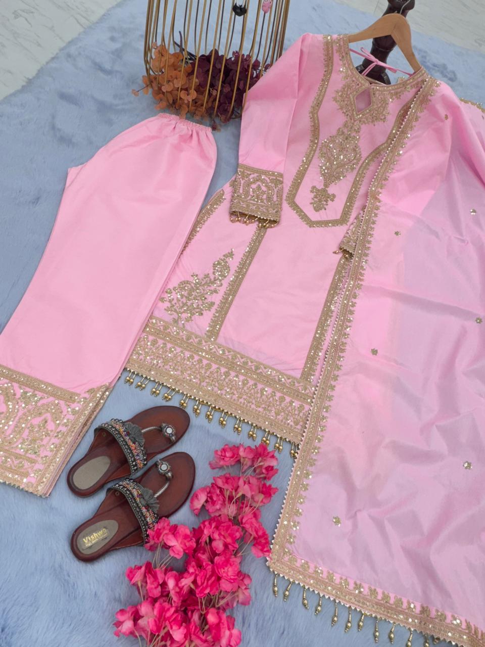 Innovative Light Pink Color With Work Salwar Suit