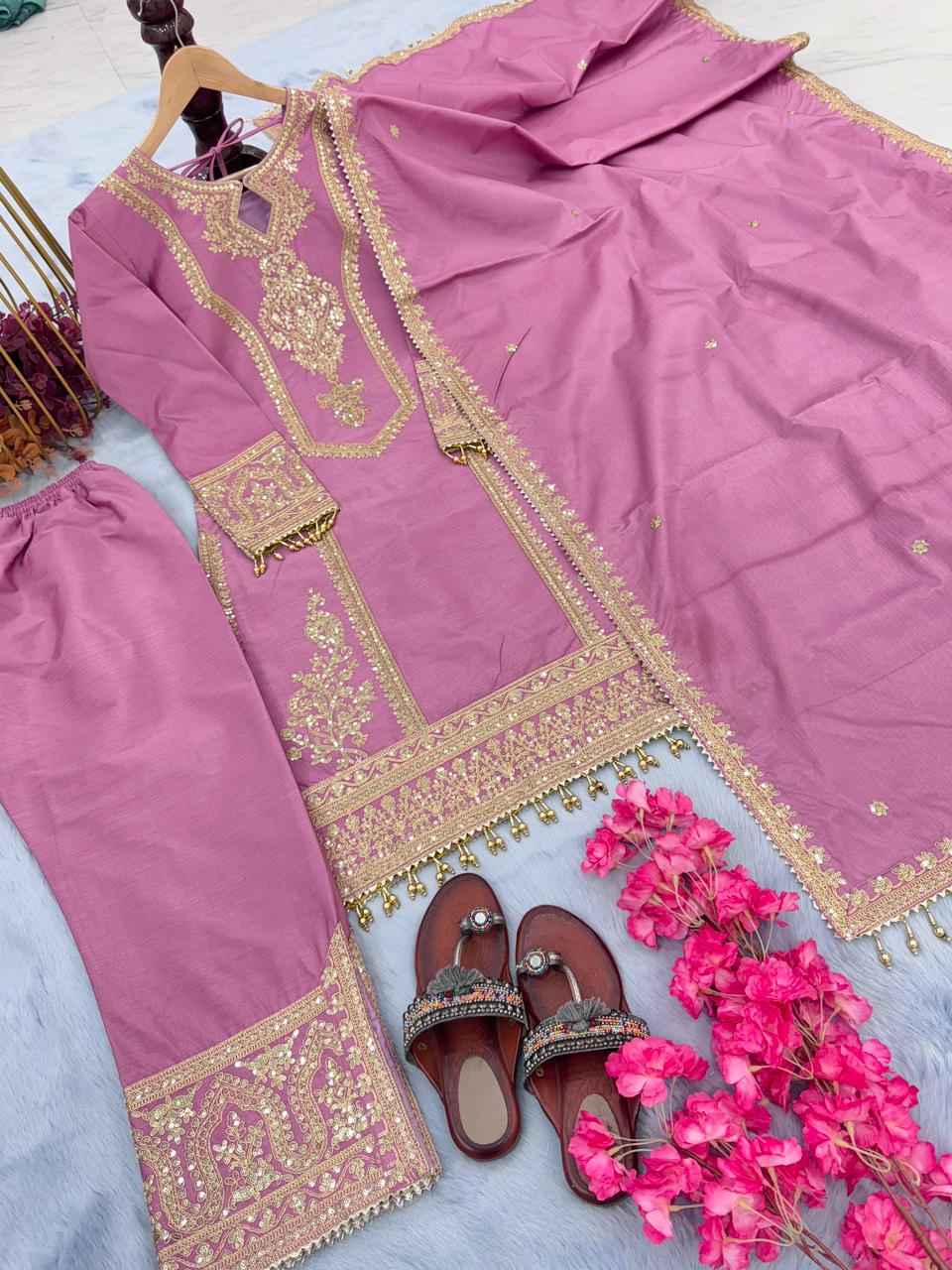 Innovative Dusty Pink Color With Work Salwar Suit