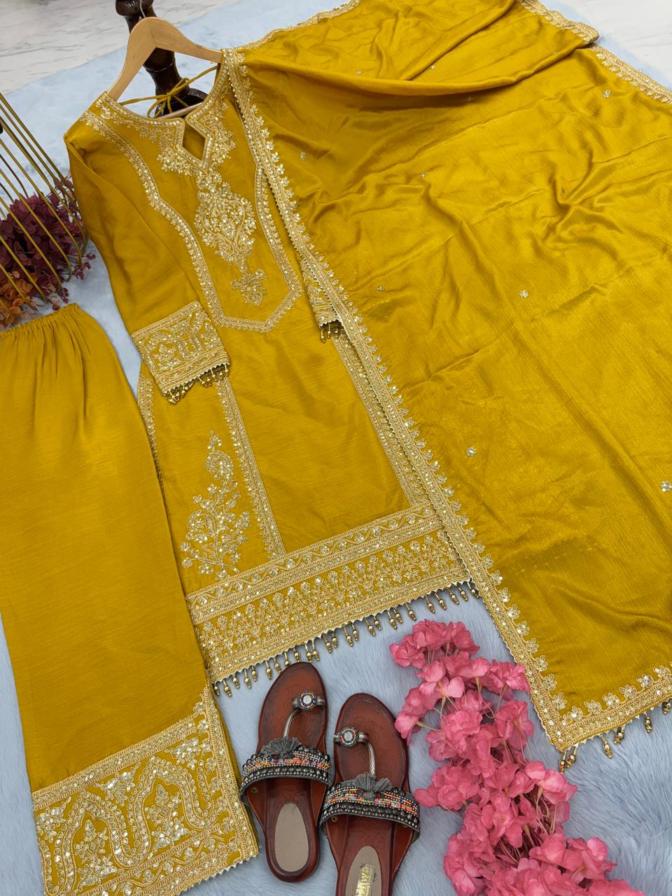 Innovative Mustard Color With Work Salwar Suit