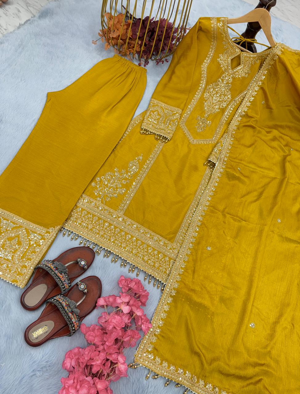 Innovative Mustard Color With Work Salwar Suit