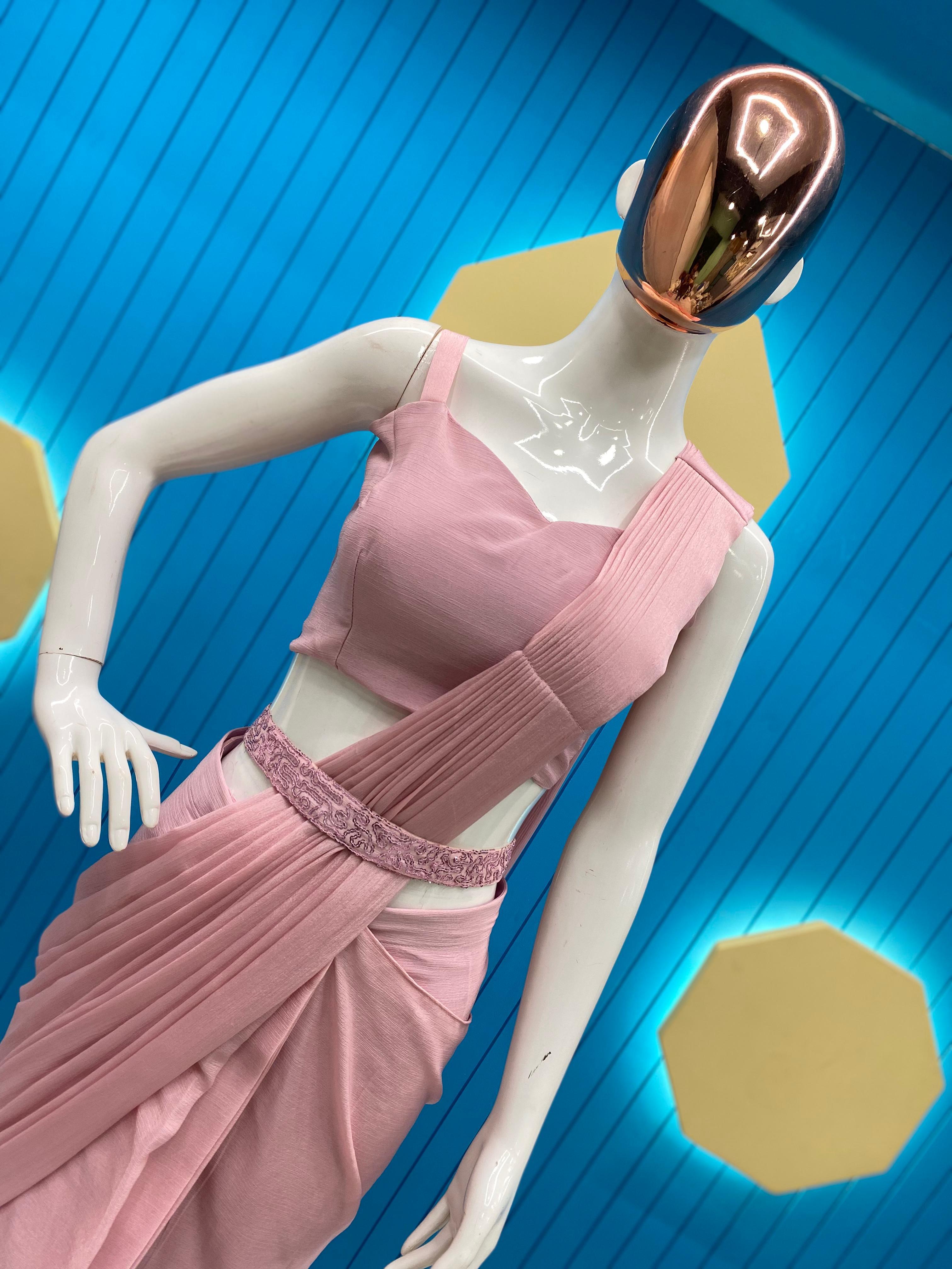 Peach Ready To Wear Saree With Full Work Jacket
