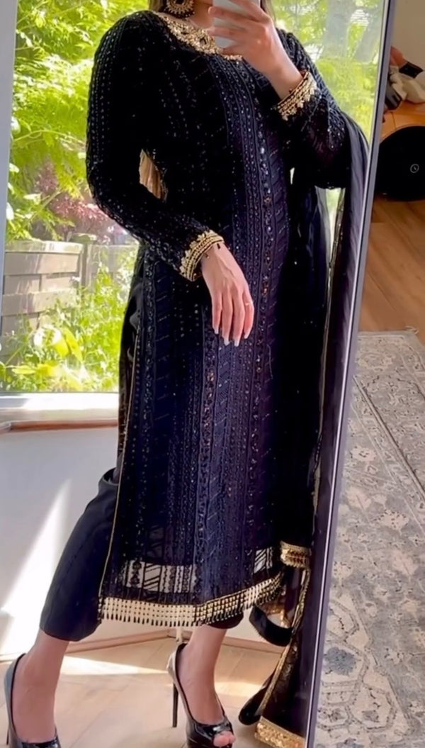 Dazzling Sequence Thread Work Black Color Salwar Suit