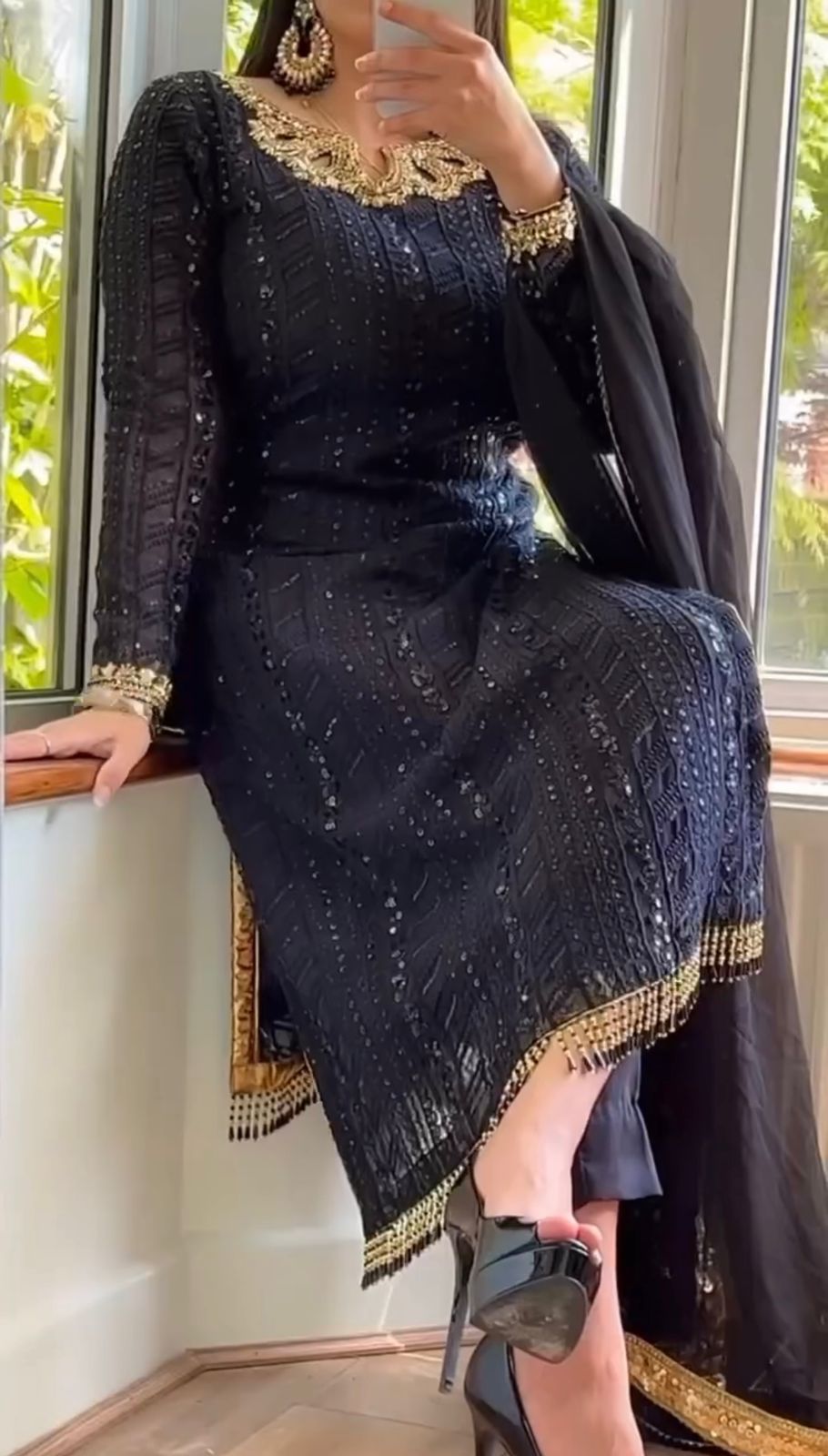 Dazzling Sequence Thread Work Black Color Salwar Suit