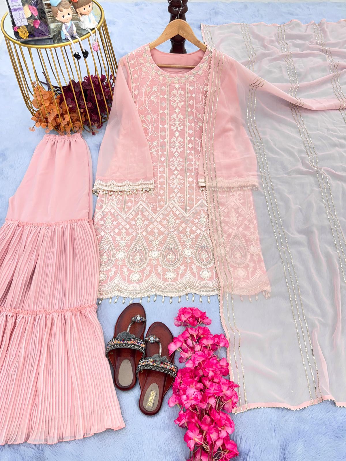 Eyes Catching Peach Crush Sharara Set