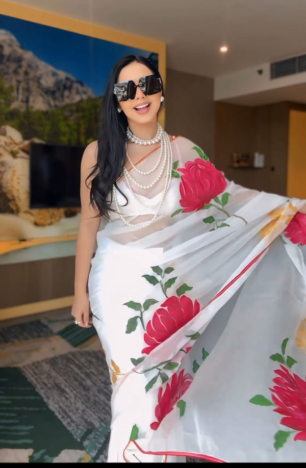 Mesmerizing White Color Ready To Wear Saree