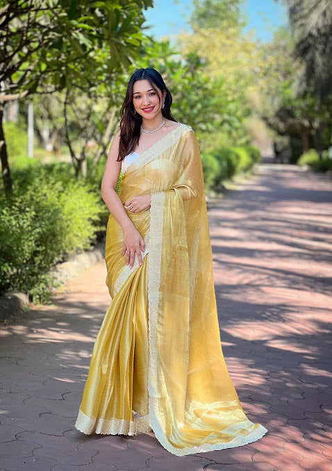 Swarovski Diamond Cutwork Mustard Color Saree