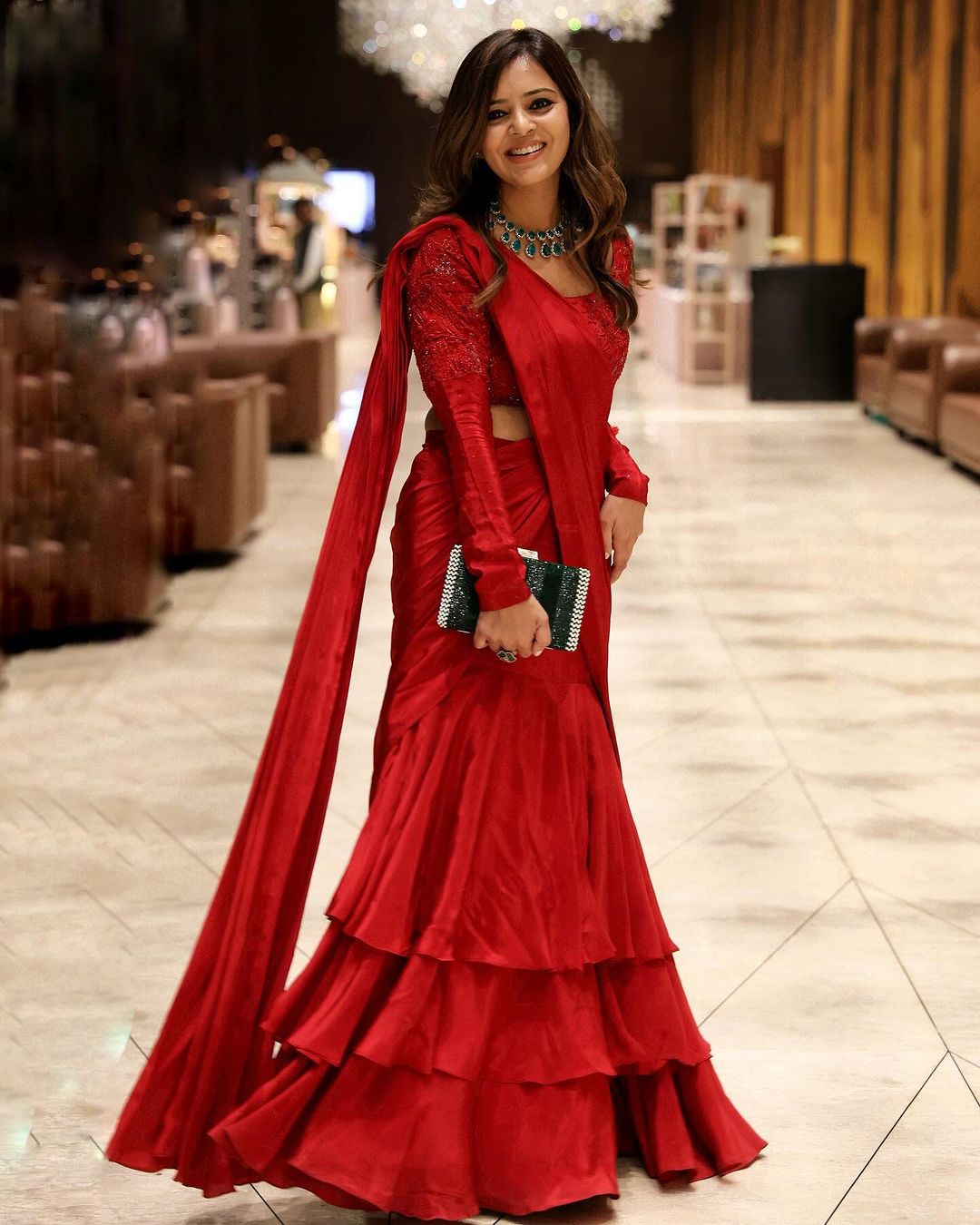 Stunning Red Color Ready To Wear Lehenga Saree