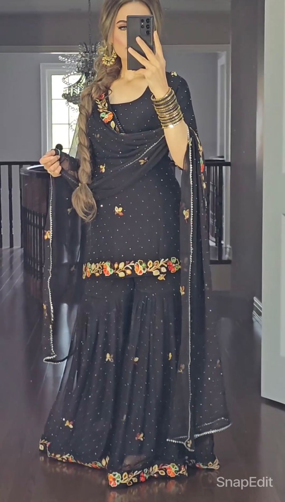 Opulent Black Color Multi Embroidery Work Sharara Suit