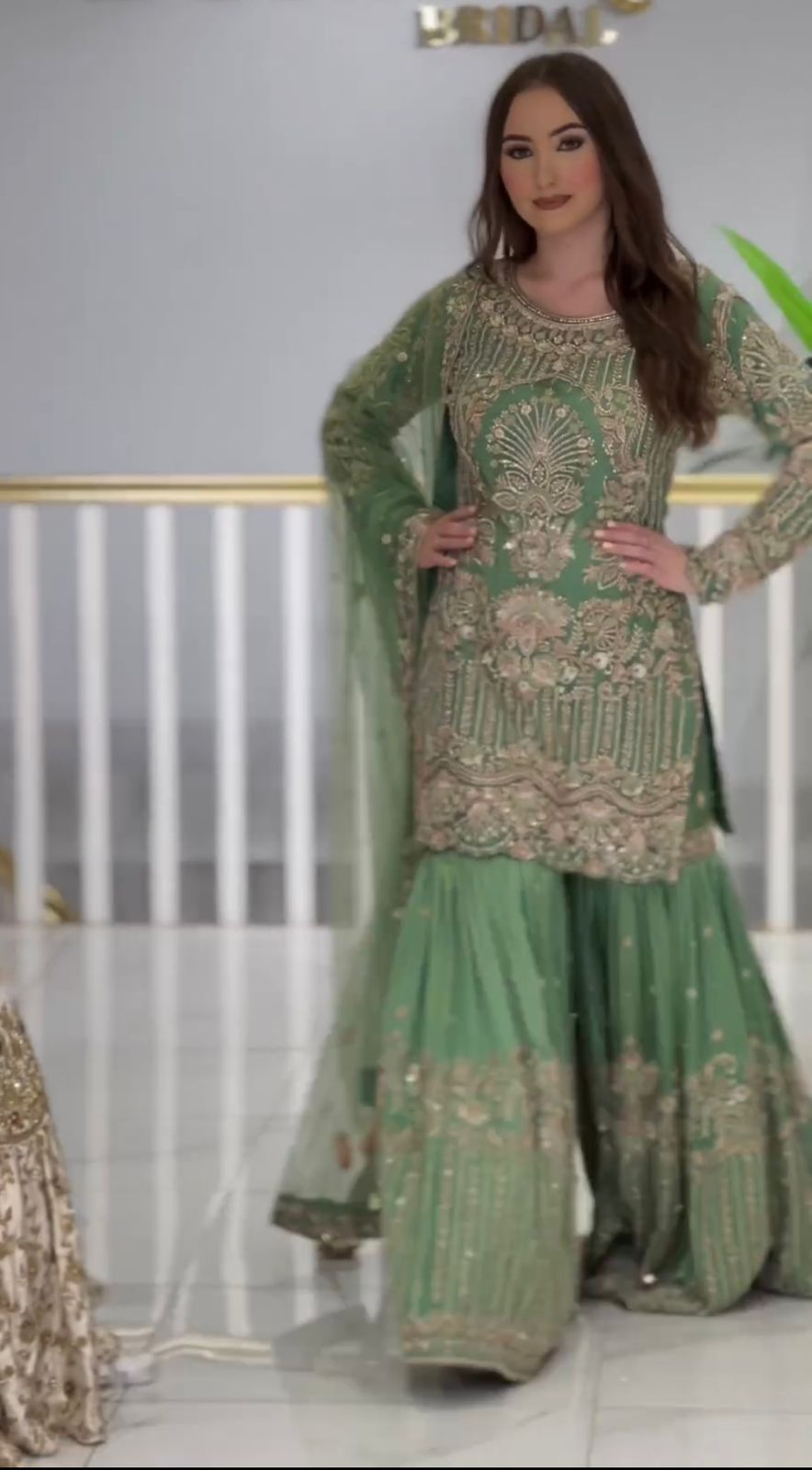 Alluring Green Color Embroidery Work Sharara Suit