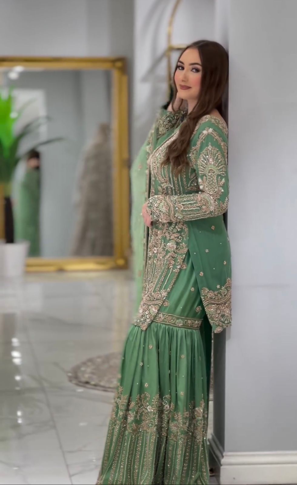 Alluring Green Color Embroidery Work Sharara Suit