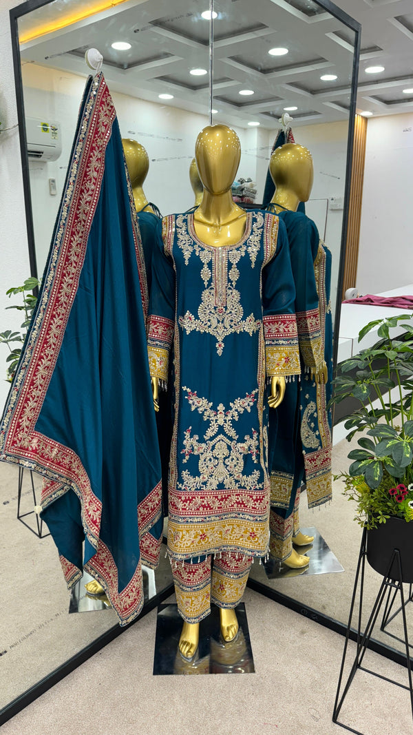 Blue Salwar Suit With Beautiful Sequence Embroidery Work