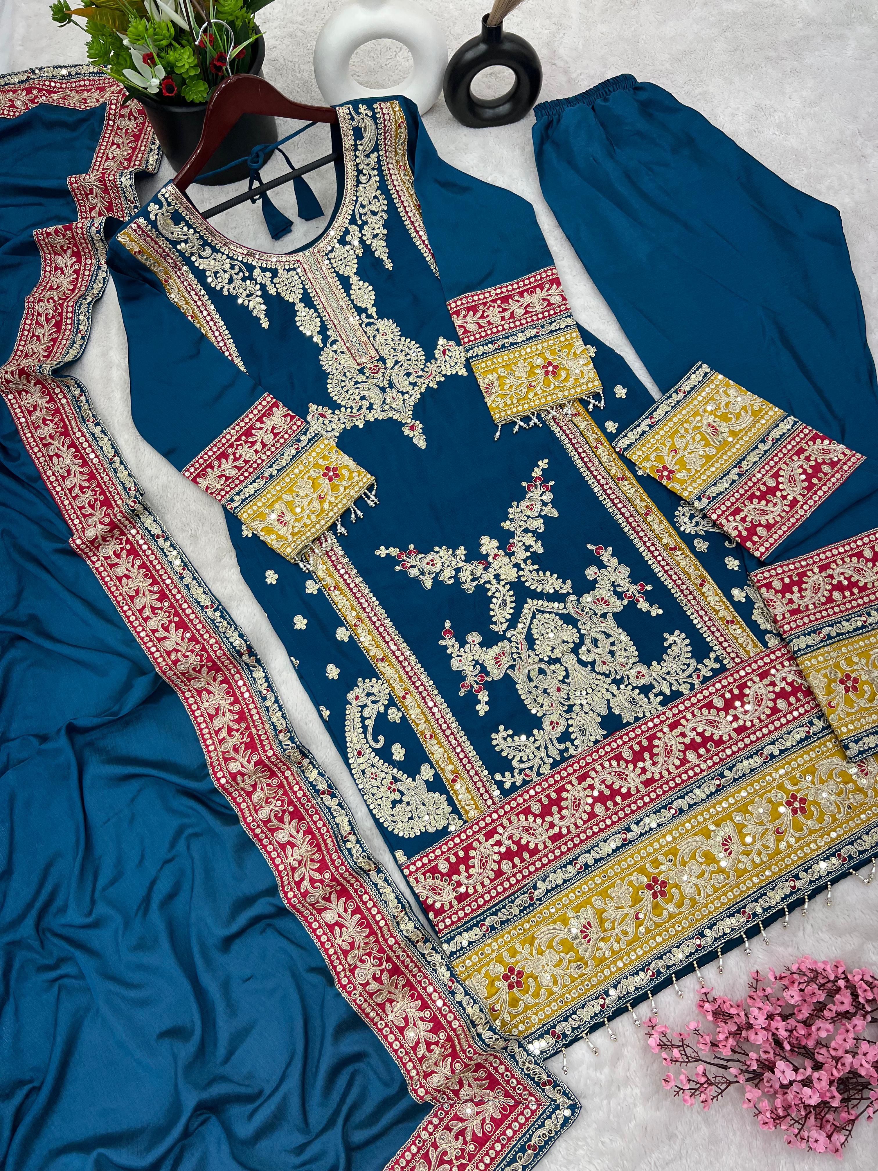 Blue Salwar Suit With Beautiful Sequence Embroidery Work