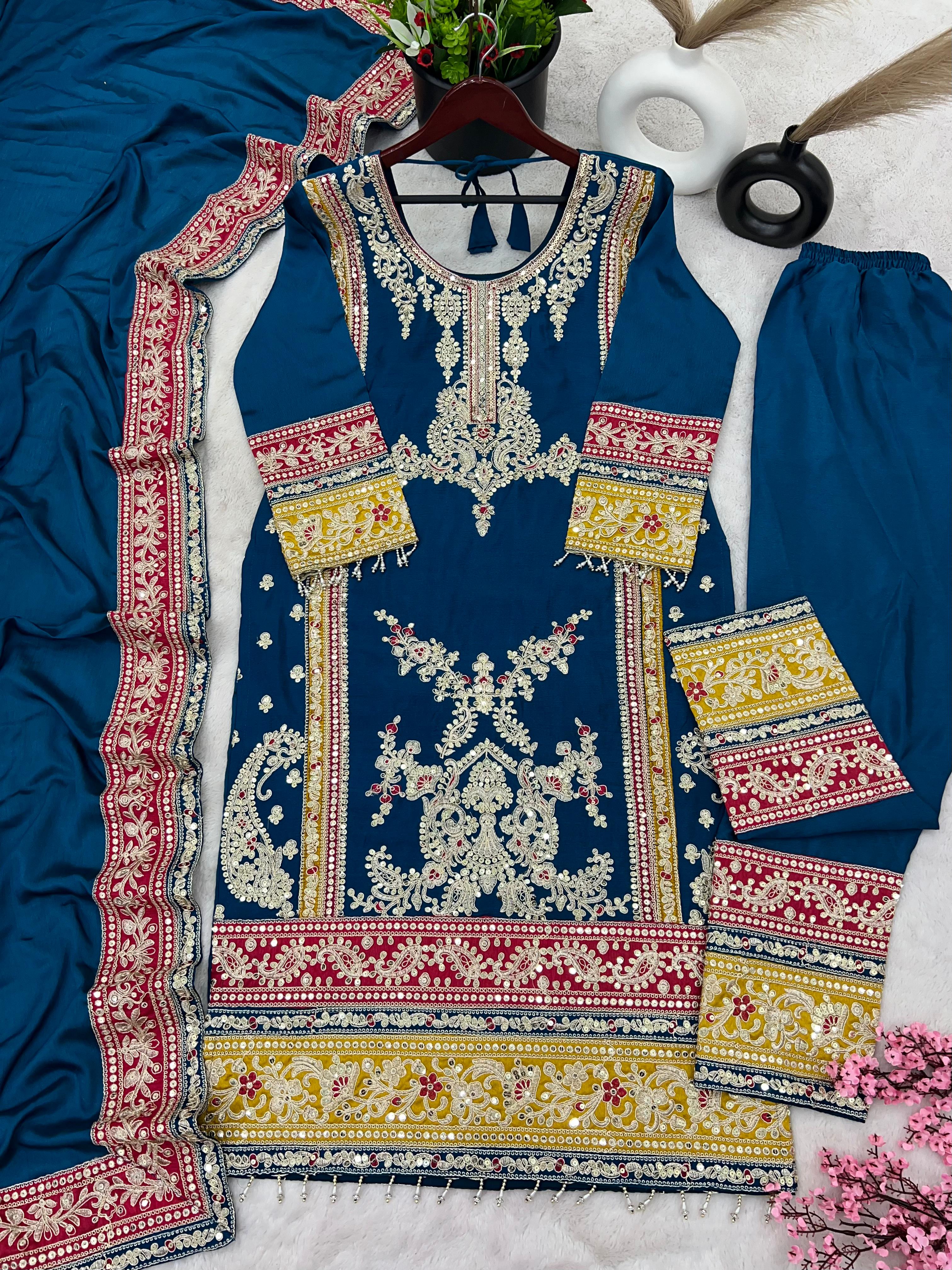 Blue Salwar Suit With Beautiful Sequence Embroidery Work