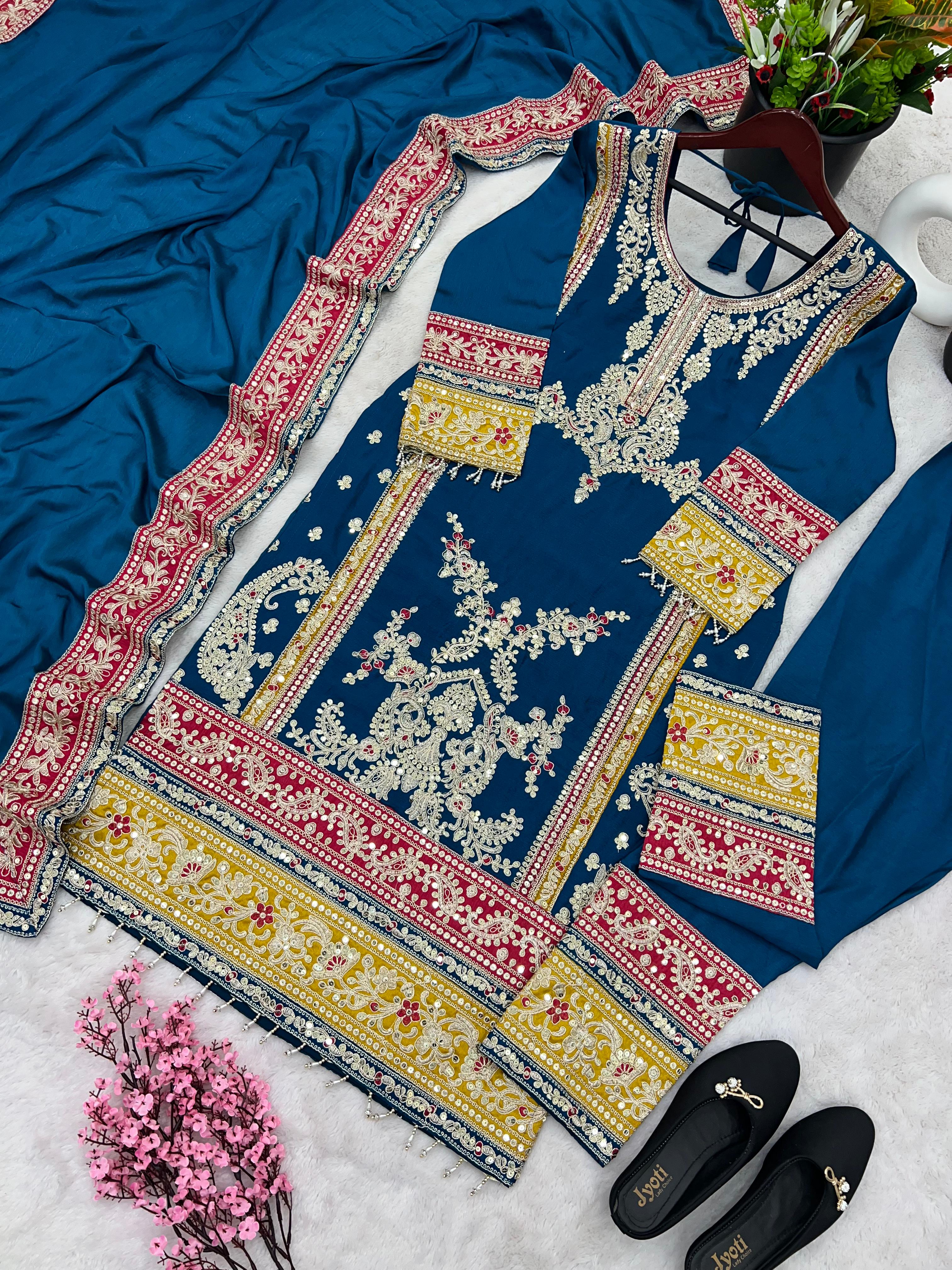 Blue Salwar Suit With Beautiful Sequence Embroidery Work