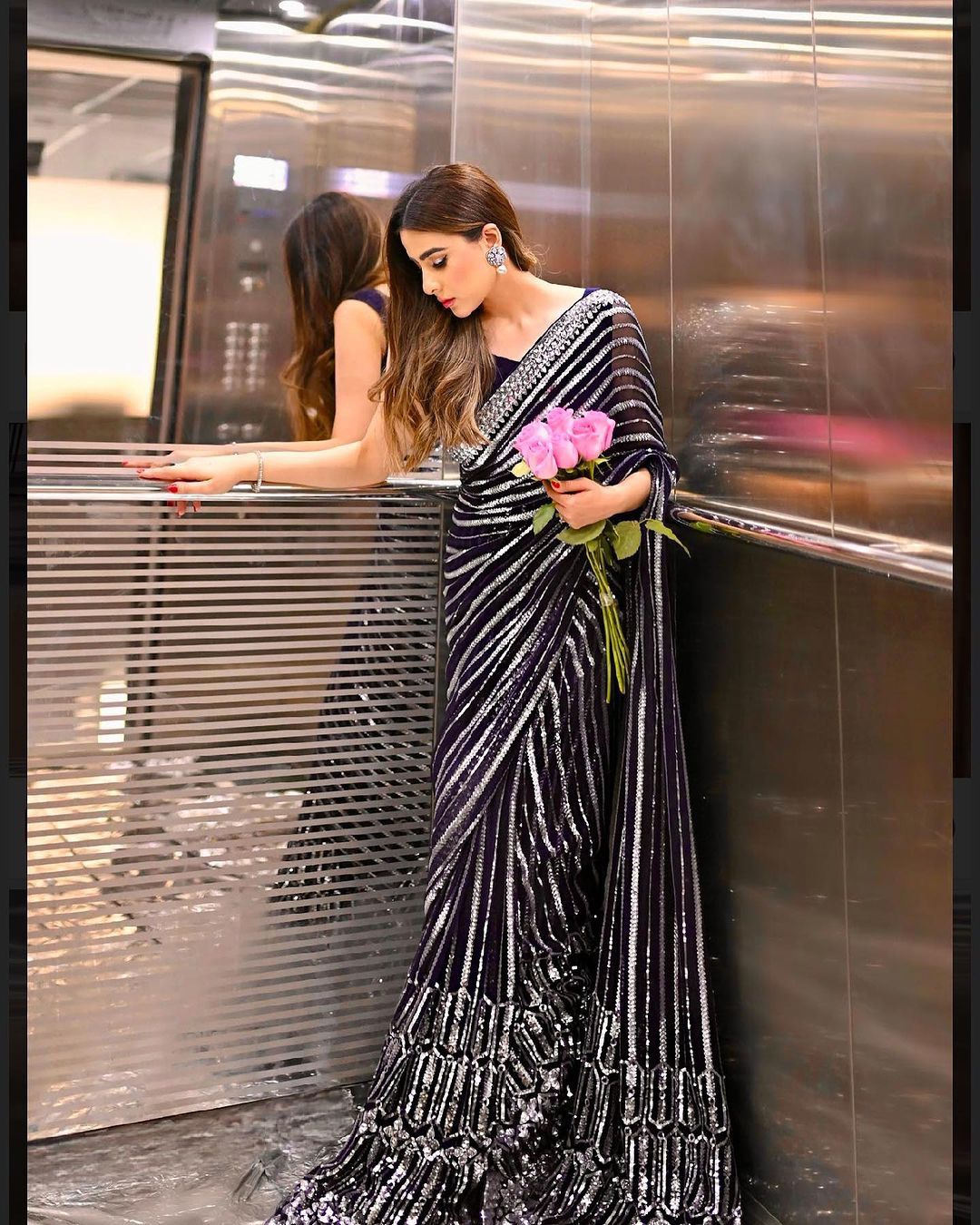 Glimmering Black Color Sequence Work Saree
