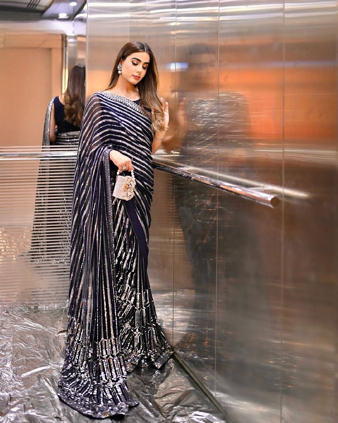 Glimmering Black Color Sequence Work Saree