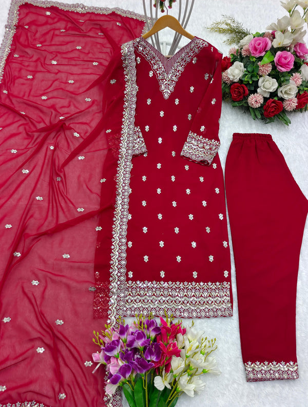 Captivating Embroidery Work Red Color Salwar Suit