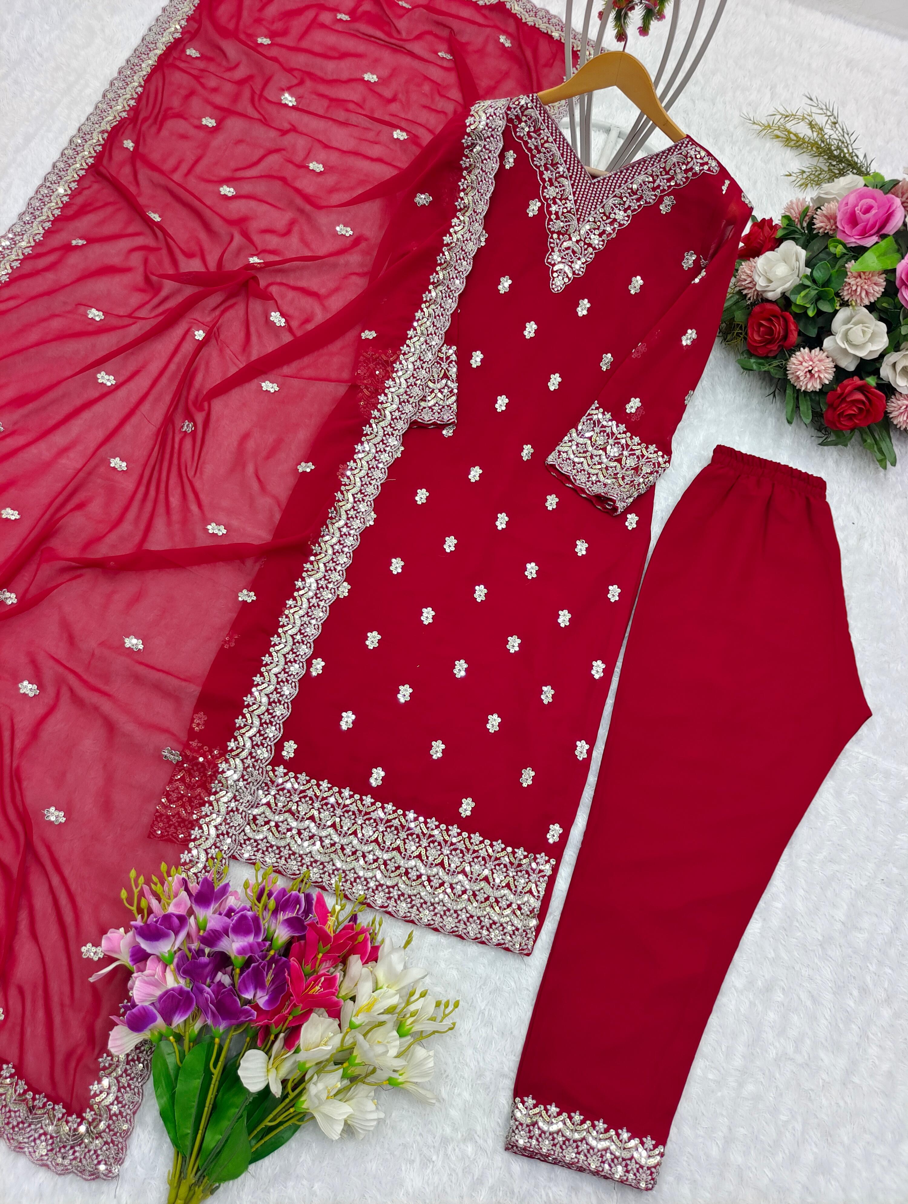 Captivating Embroidery Work Red Color Salwar Suit