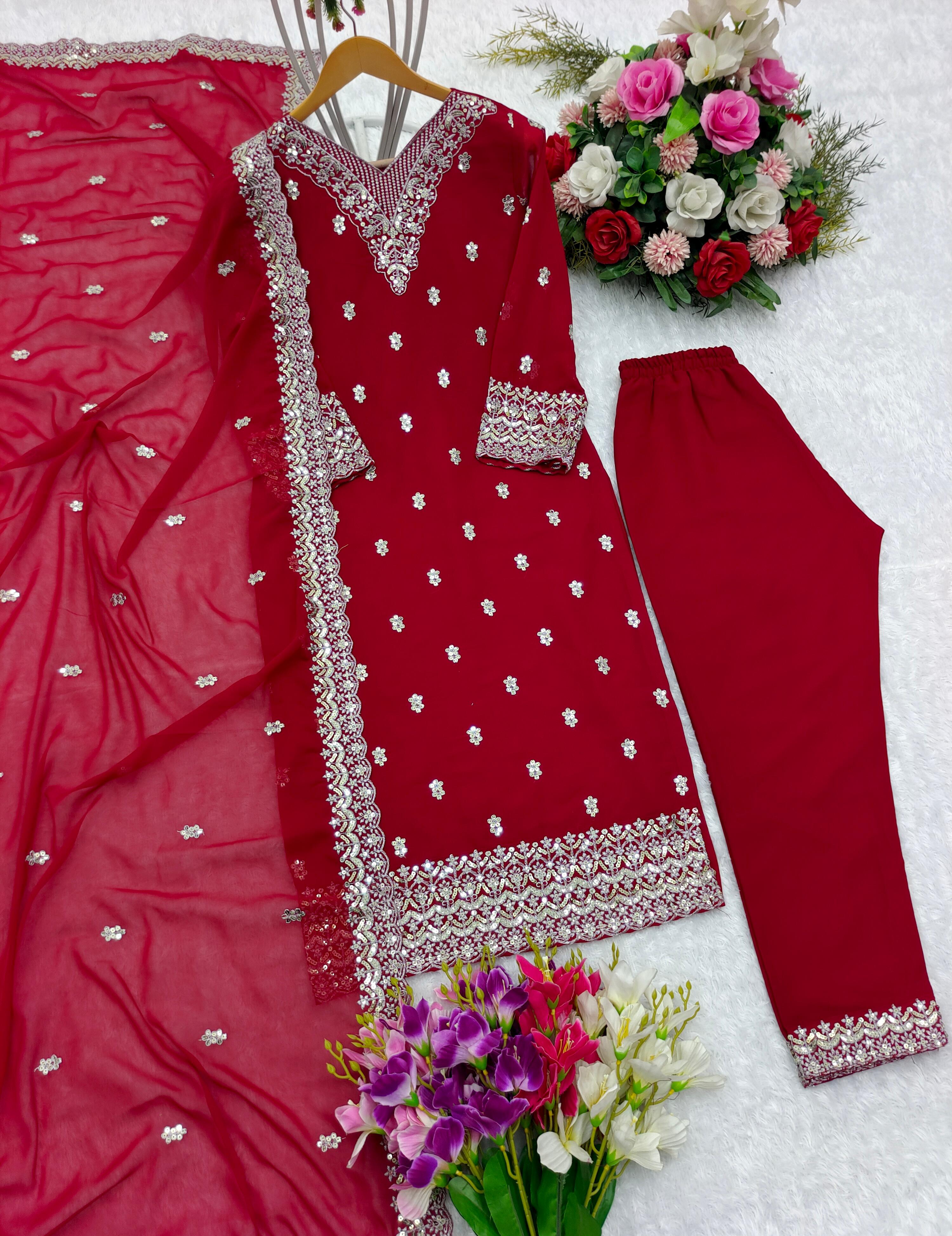 Captivating Embroidery Work Red Color Salwar Suit