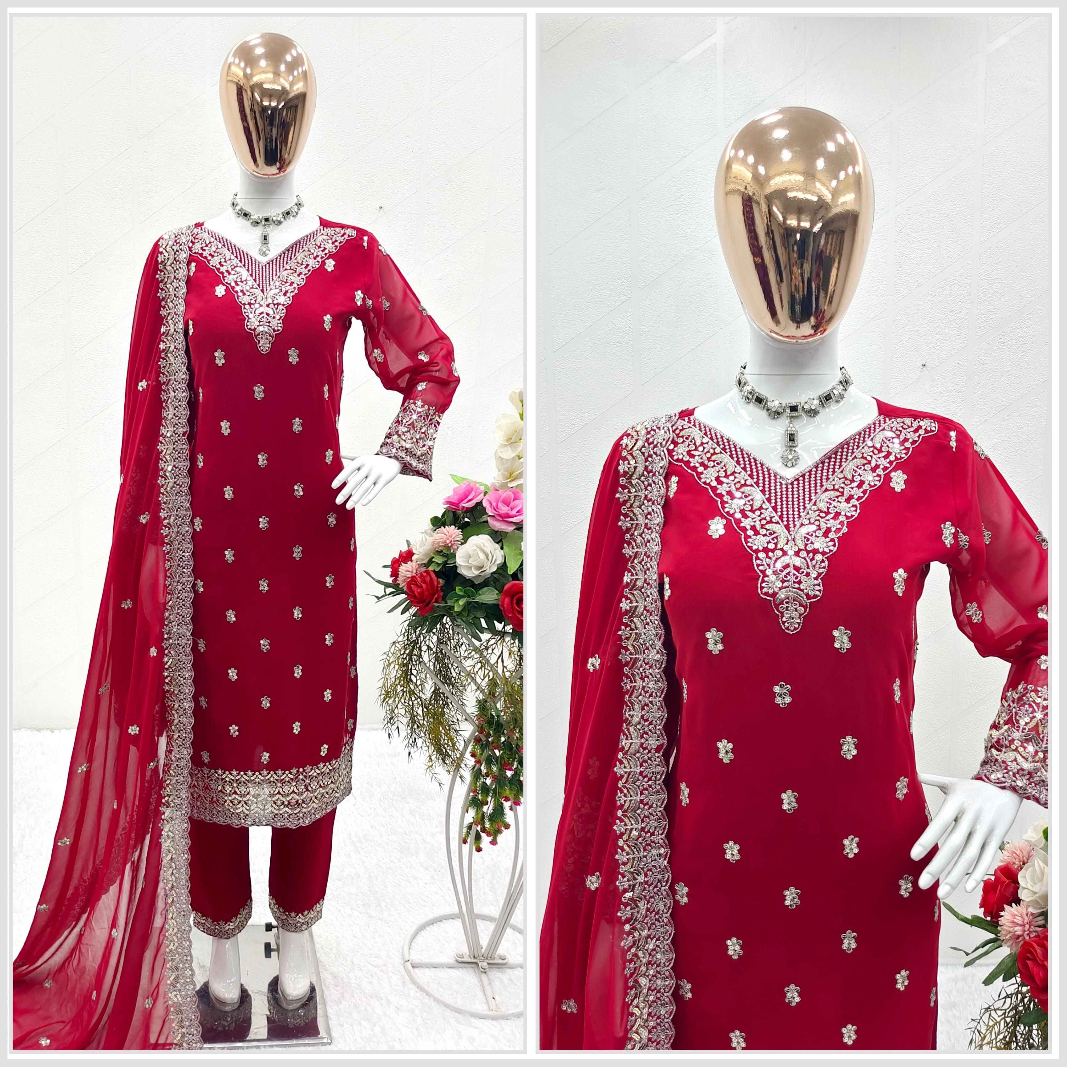 Captivating Embroidery Work Red Color Salwar Suit