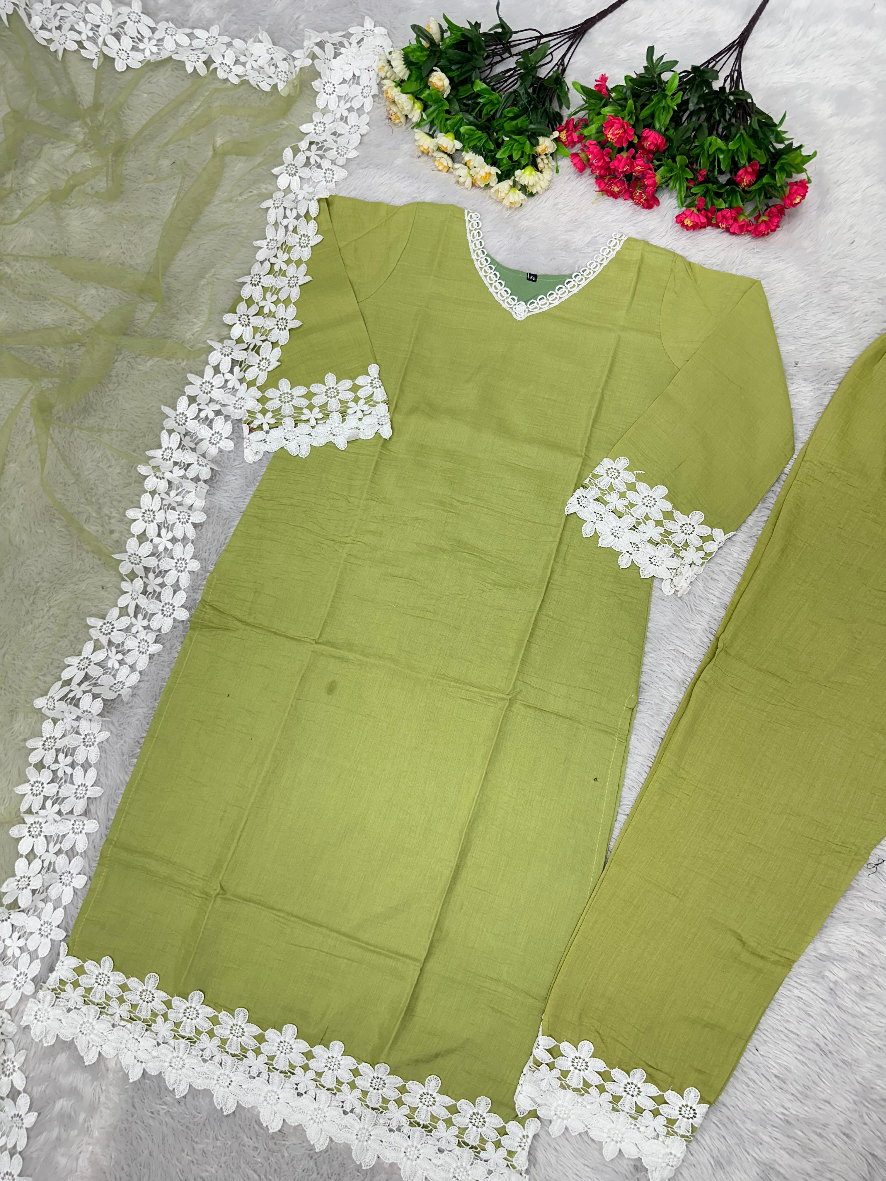 Fantastic Chain Stitch Work Green Color Palazzo Suit