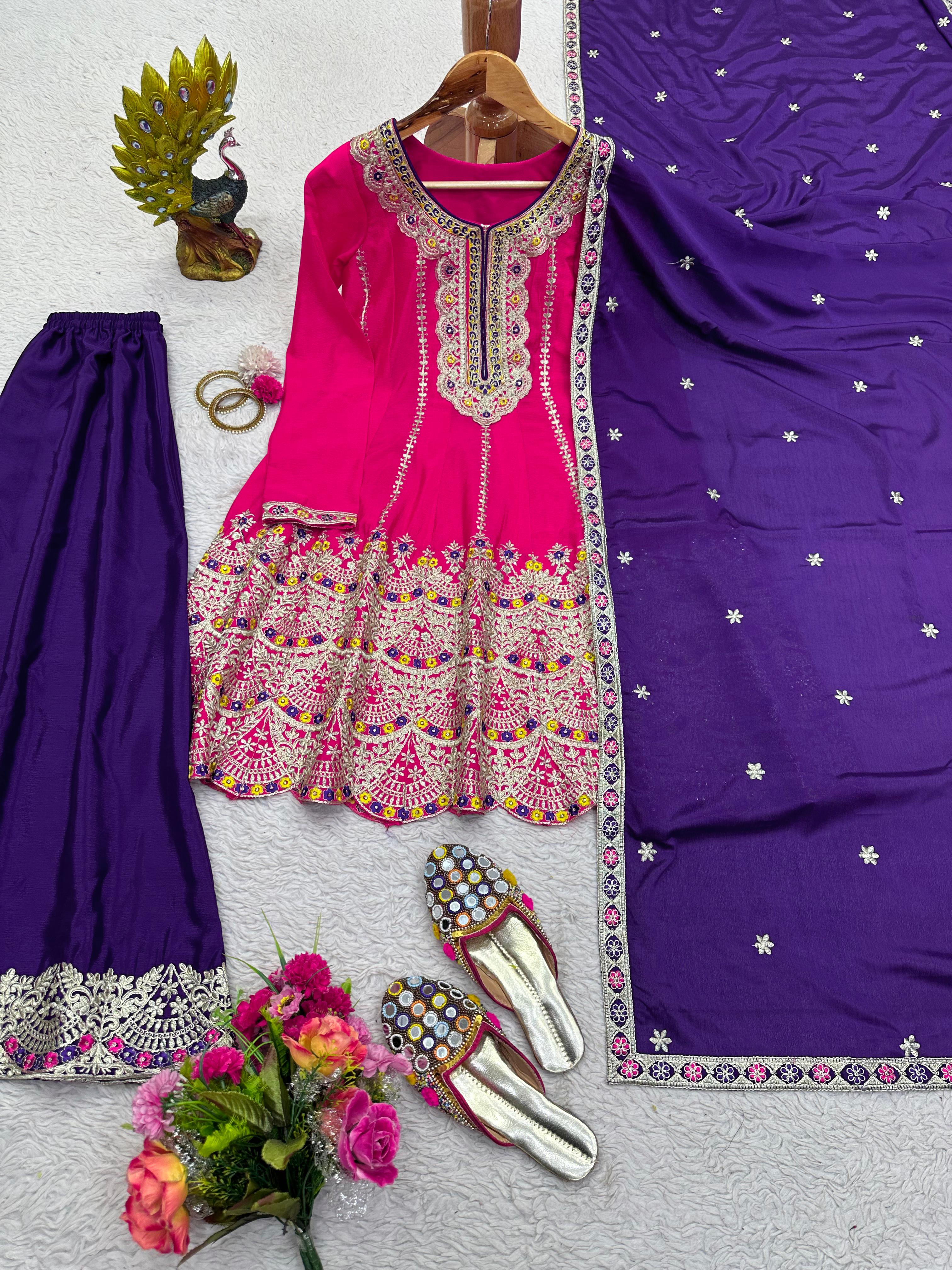 Heavy Pink With Purple Palazzo Suit